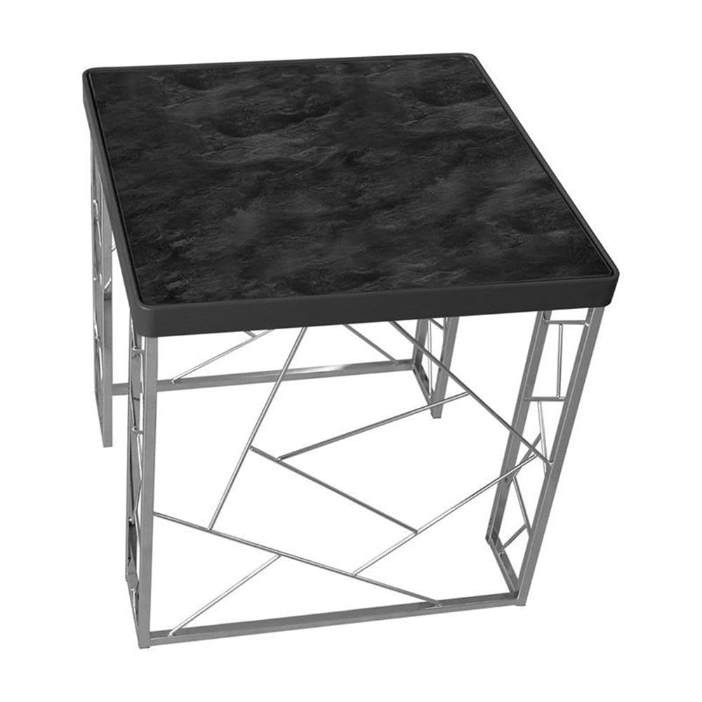 Furniture of America Stefano Modern Metal End Table - Black & Chrome Finish | Stylish Nightstand for Living Room, Bedroom & Office