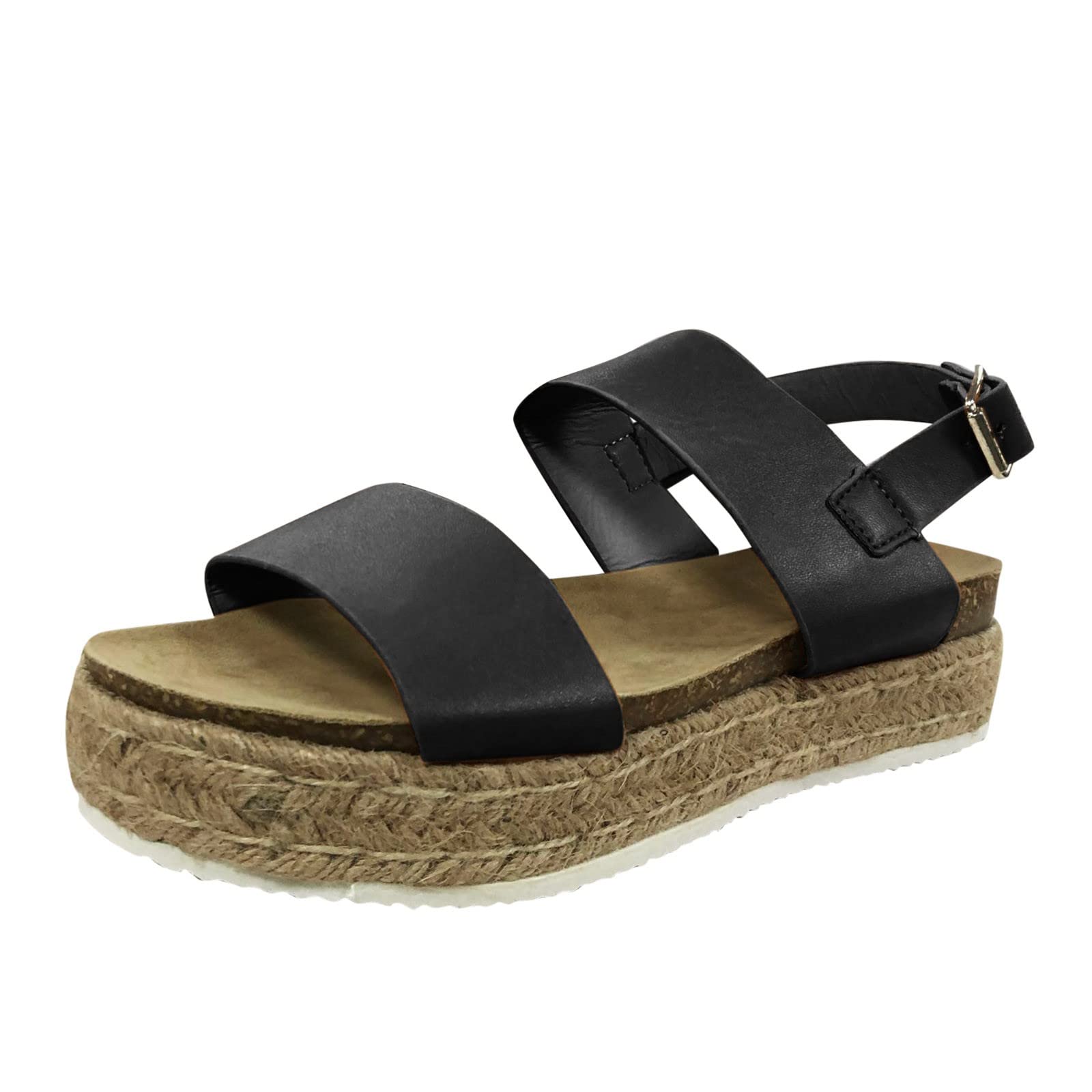 Roman Style Women's Platform Sandals with Thick Rope Sole - Comfortable Black Summer Fashion Sandals for Beach, Vacation & Casual Outfits