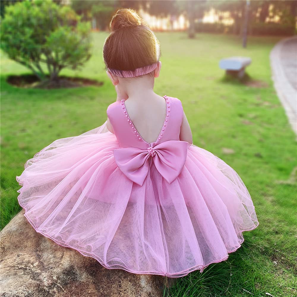 6M-6T Baby Girls Backless Lace Pageant Dress - Toddler Formal Princess Gown with Headwear for Weddings, Baptisms & Special Occasions