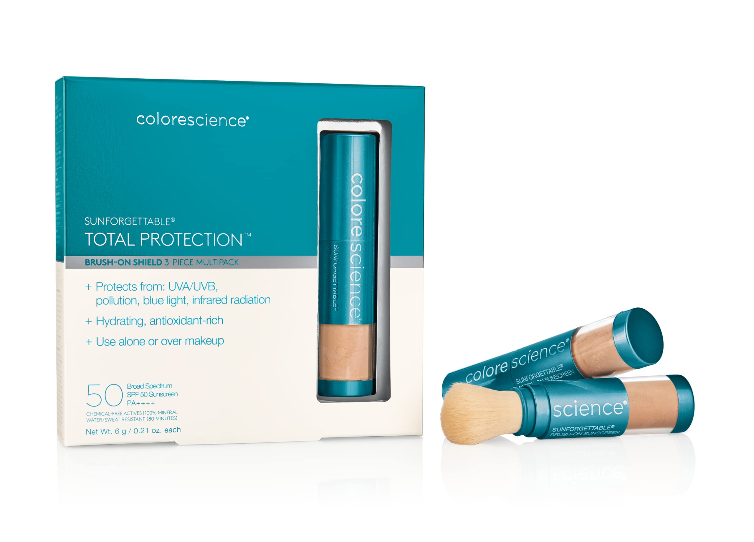 Colorescience Brush-On Sunscreen Mineral Powder SPF 50 - Oil-Free, Hypoallergenic & Reef-Safe for Sensitive Skin | Perfect for Daily Sun Protection & On-The-Go Touch Ups