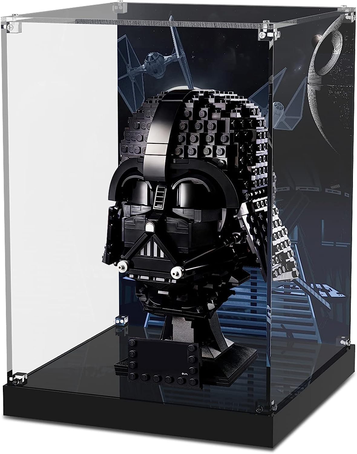Custom Acrylic Display Case for LEGO 75304 Star Wars Darth Vader Helmet - Clear Protective Box with Base & Painted Background for Black Head Building Block Model (Box Only, No Model Included) - Perfect for Collectors & Home Office Decor