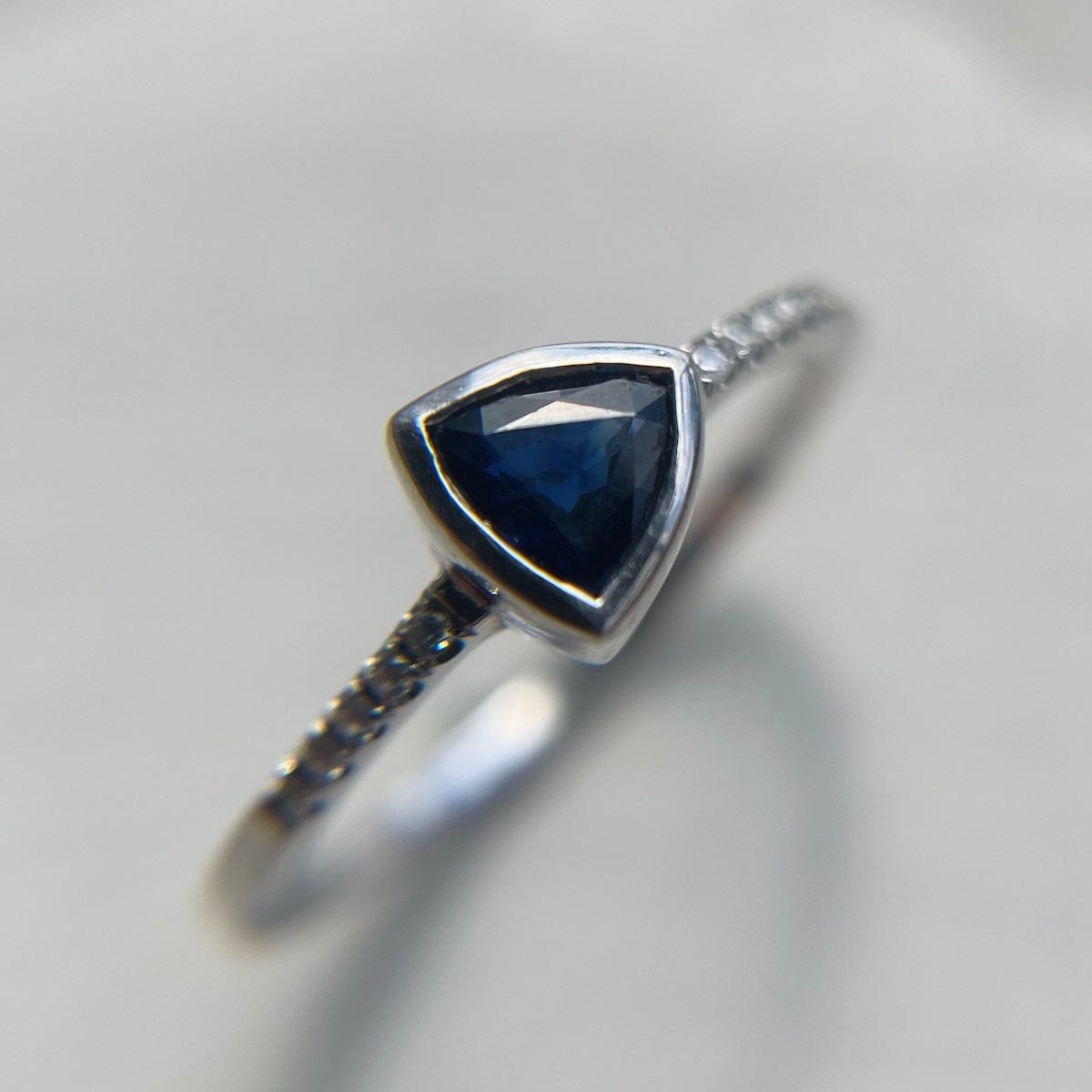 Exquisite Trillion Cut Sapphire and Diamond Ring in 14K White Gold - Perfect for Engagement, Anniversary & Special Occasions