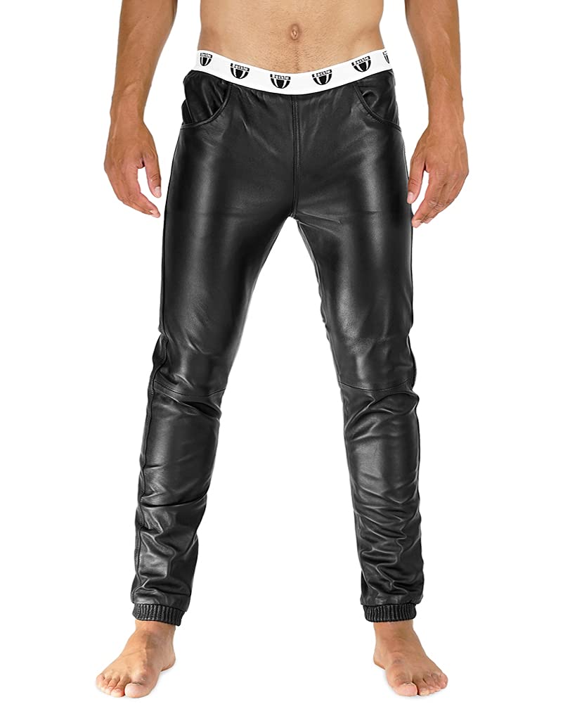 Bockle® BOYJOG Men's White Leather Skinny Fit Jeans - Slim Stretch Pants for Running, Jogging & Casual Wear | Sporty & Stylish Gay Fashion