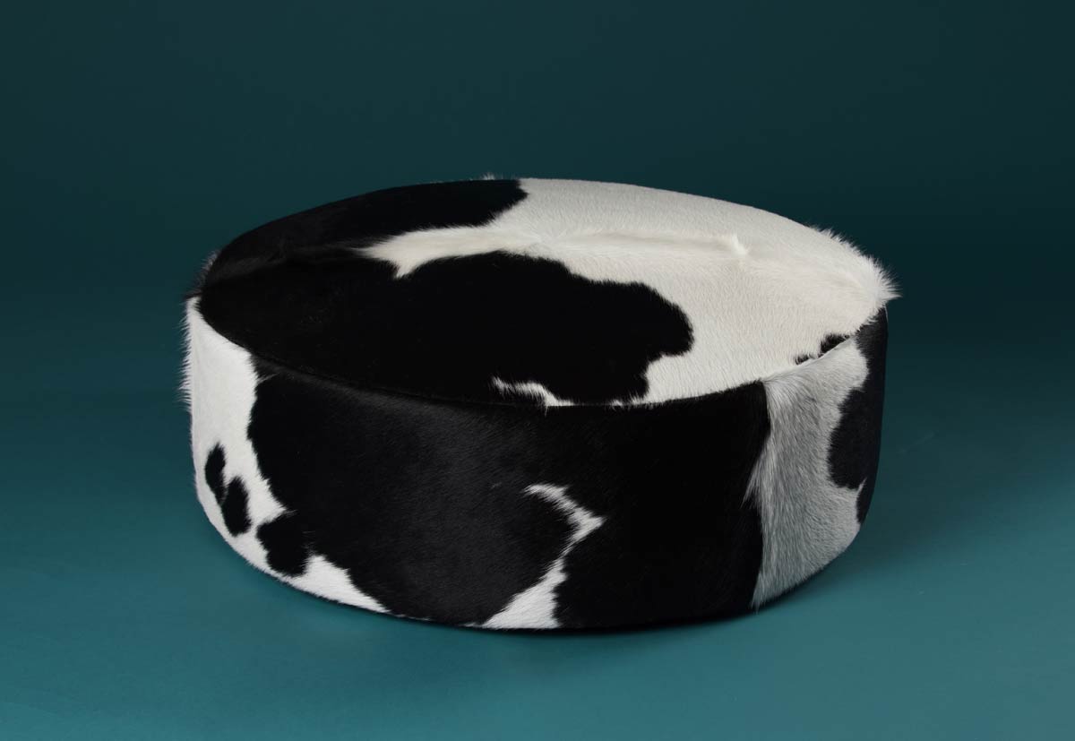 Premium Cowhide Round Ottoman Stool - 80x80x32cm Deep Seat - Handcrafted Leather Footrest & Storage Bench for Living Room, Bedroom & Office Decor