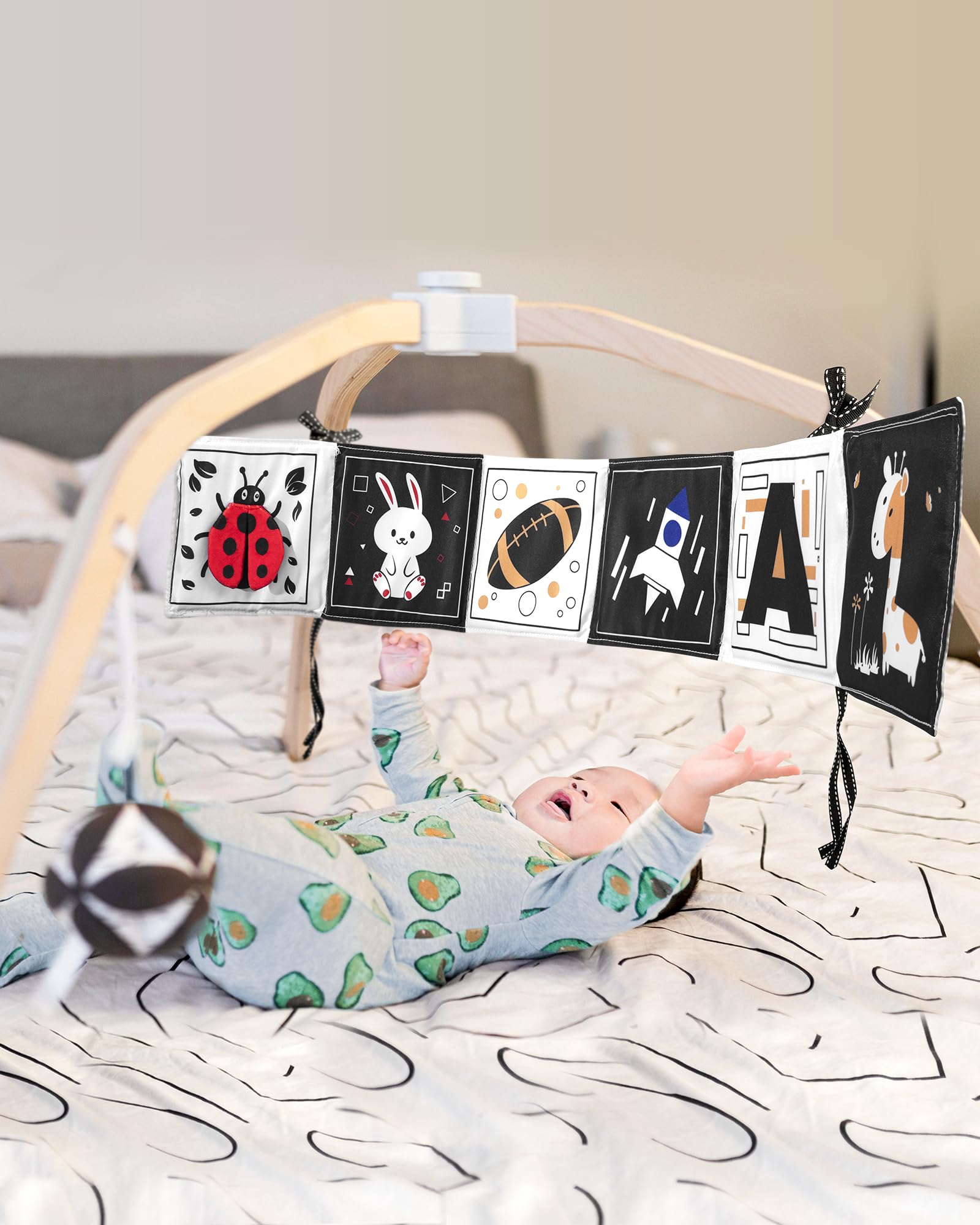 Infinno High Contrast Crinkle Cloth Activity Book - Black & White Baby Toys for 0-6 Months | Infant Sensory Mirror & Tummy Time Toys | Essential Newborn Developmental Gifts for Playtime & Learning