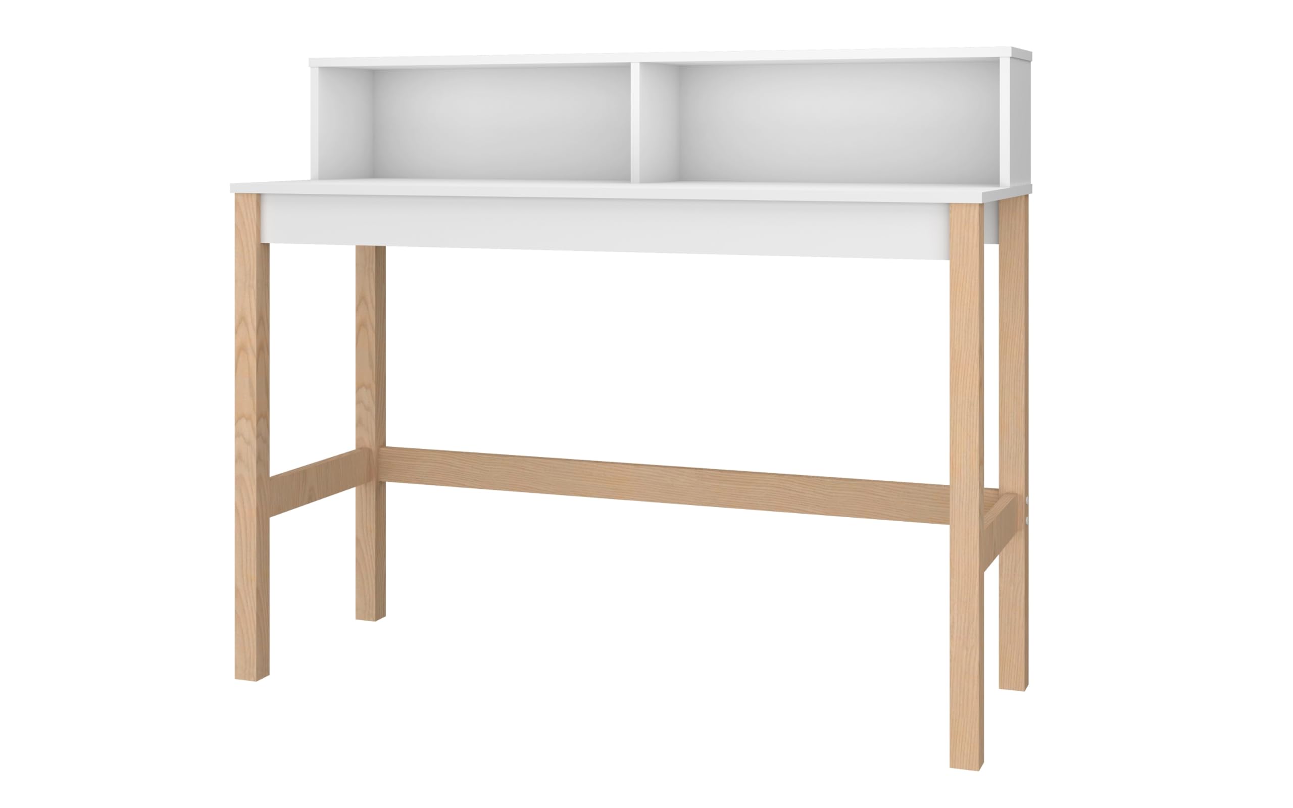 Mid Century Modern Home Office Desk 47 Inch - Manhattan Comfort Bowery Study Table with 2 Storage Cubbies & Rustic Wood Base, White Oak Finish - Perfect for Small Spaces, Entryway Furniture or Workspace Decor