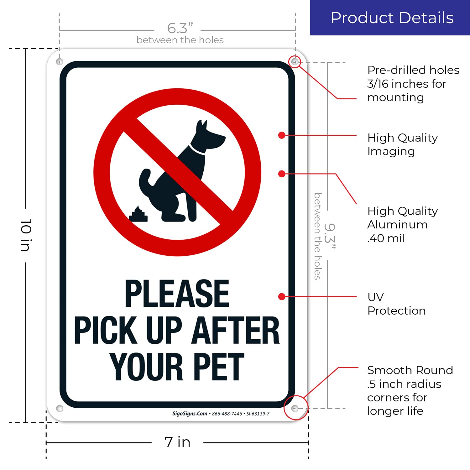 Eco-Friendly 'Please Pick Up After Your Pet' Dog Waste Sign - 10x7 Inch Rust-Free .040 Aluminum, Fade-Resistant, Made in USA - Perfect for Yards, Parks & Neighborhoods