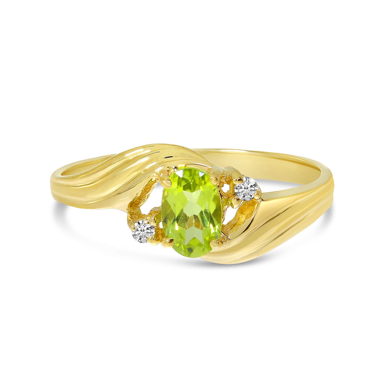 14K Yellow Gold Peridot and Diamond Ring for Women - Elegant Birthstone Jewelry Gift for August, Anniversary & Special Occasions