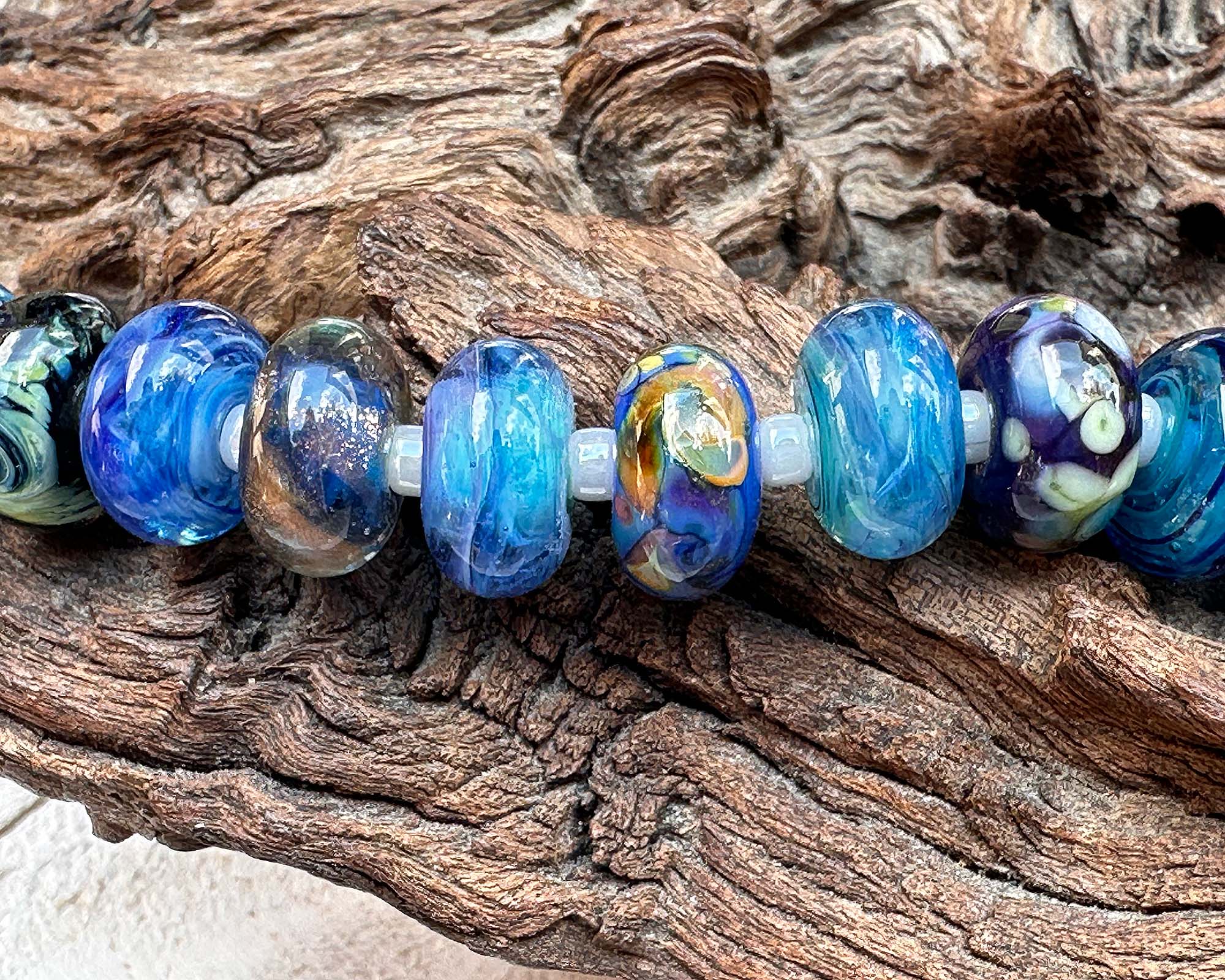 15-Piece Eclectic Blue Mix Lampwork Glass Beads Set - Handmade SRA Beads for Jewelry Making, DIY Crafts, Bracelets & Necklaces - Perfect for Boho, Hippie & Artistic Designs