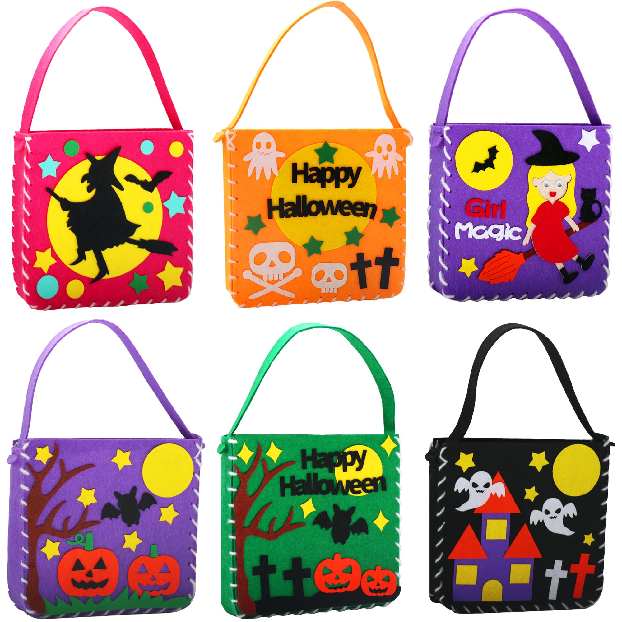 DIY Kids Sewing Kit - Make 6 Felt Trick or Treat Bags | Creative Felt Crafts for Children | Birthday & Halloween Gift for Girls | Perfect for Craft Parties, Homeschool Activities & Creative Play