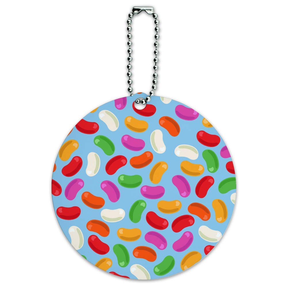 Colorful Jelly Bean Candy Pattern Round Luggage ID Tag - Durable Suitcase Handle Tag for Travel Bags & Carry-Ons - Perfect for Airports, Vacations & Business Trips