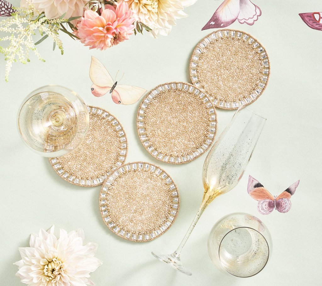Premium Gold & Silver Bevel Drink Coasters Set of 4 - Elegant Gift Box - Perfect for Home Bar, Coffee Table & Dinner Party Decor