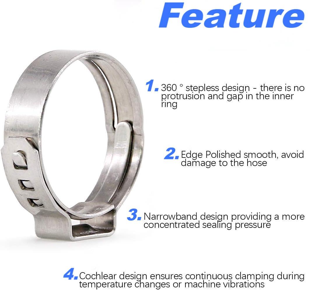 15mm-17.5mm Hose Clamps 50Pcs - for Pipe & Tube Connections