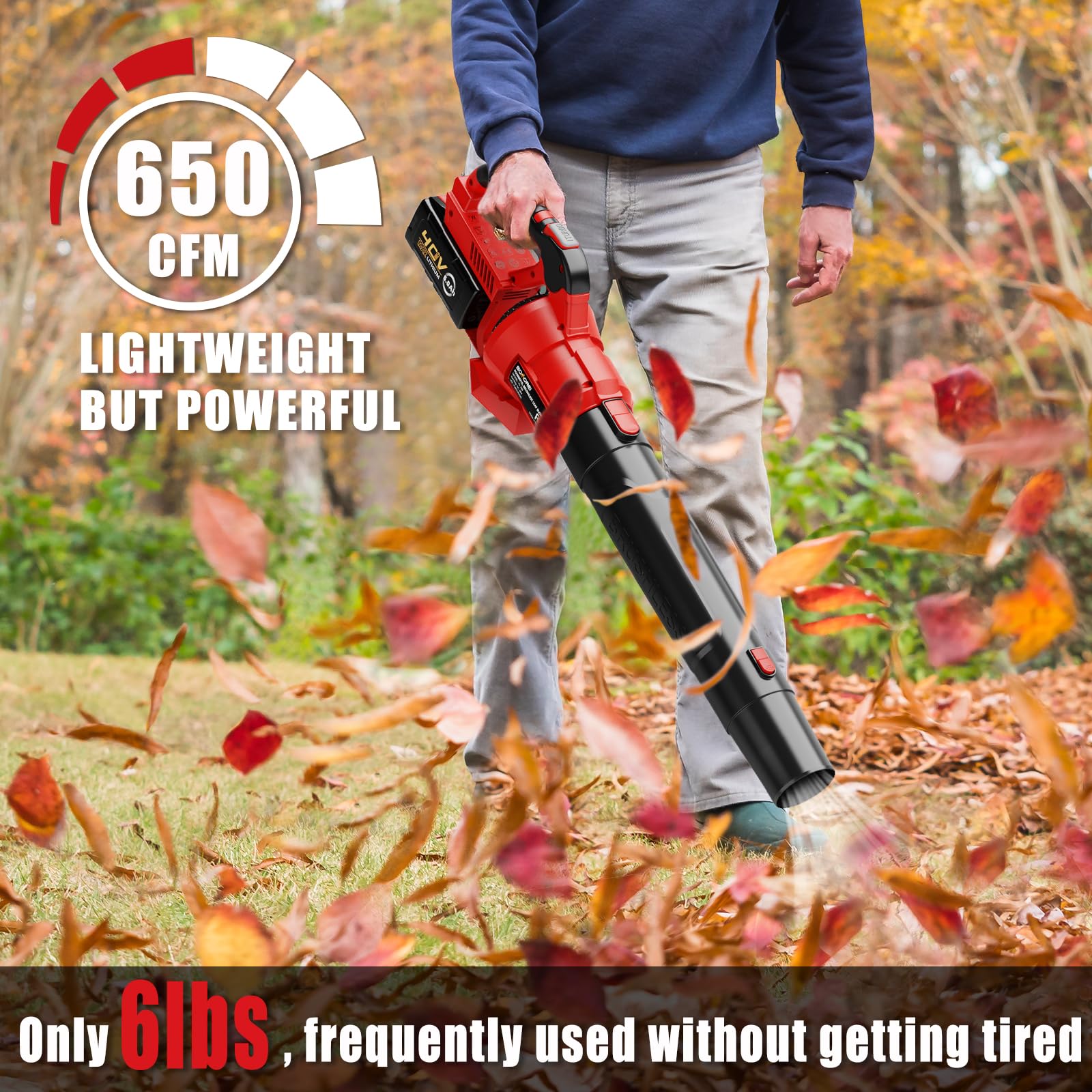 Somorei 40V 650 CFM Brushless Cordless Leaf Blower with 5.0Ah Battery & Charger - Powerful Battery-Powered Lawn Blower for Yard, Garden, Patio, Driveway & Outdoor Cleaning