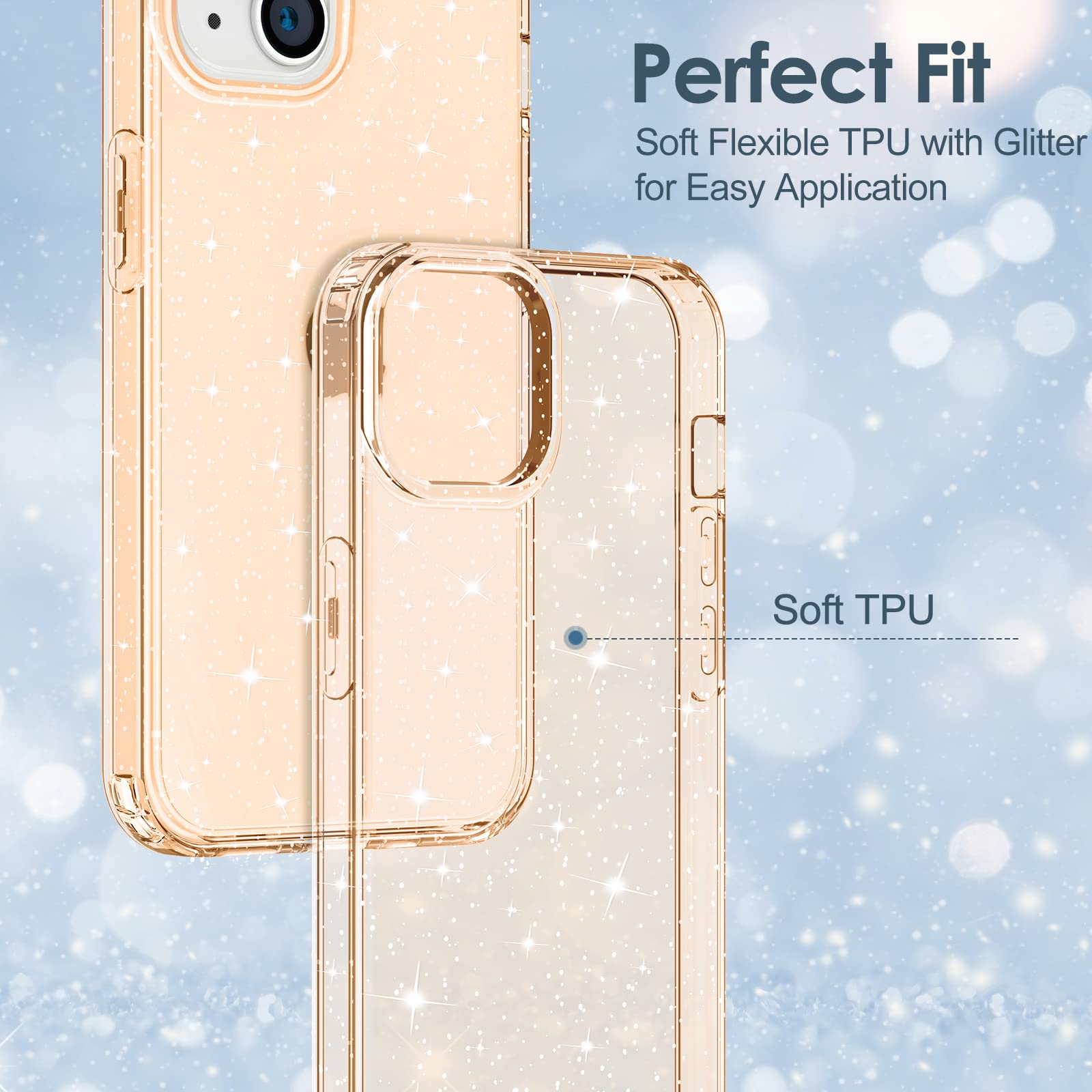 Hython Sparkly Glitter Phone Case for iPhone 13 - Rose Gold Shiny Bling Cover, Anti-Scratch Soft TPU Slim Fit Shockproof Protective Case for Women & Girls | Perfect for Parties, Daily Use & Gift Giving