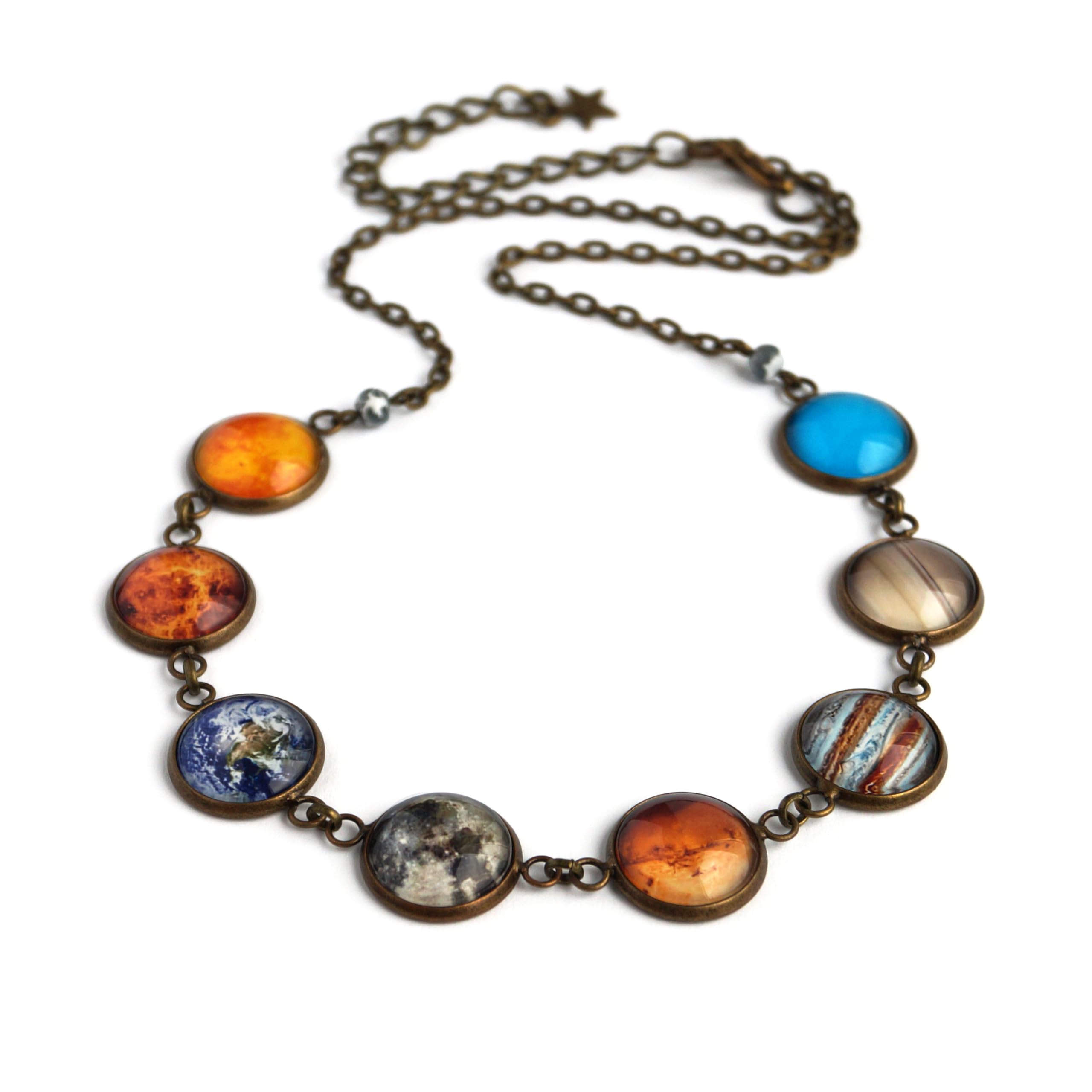 Solar System Planets Necklace - Handmade Astronomy Jewelry with 8 Planets & Sun - Perfect for Science Lovers, Teachers & Space Enthusiasts (Great STEM Gift for Classroom & Stargazing)