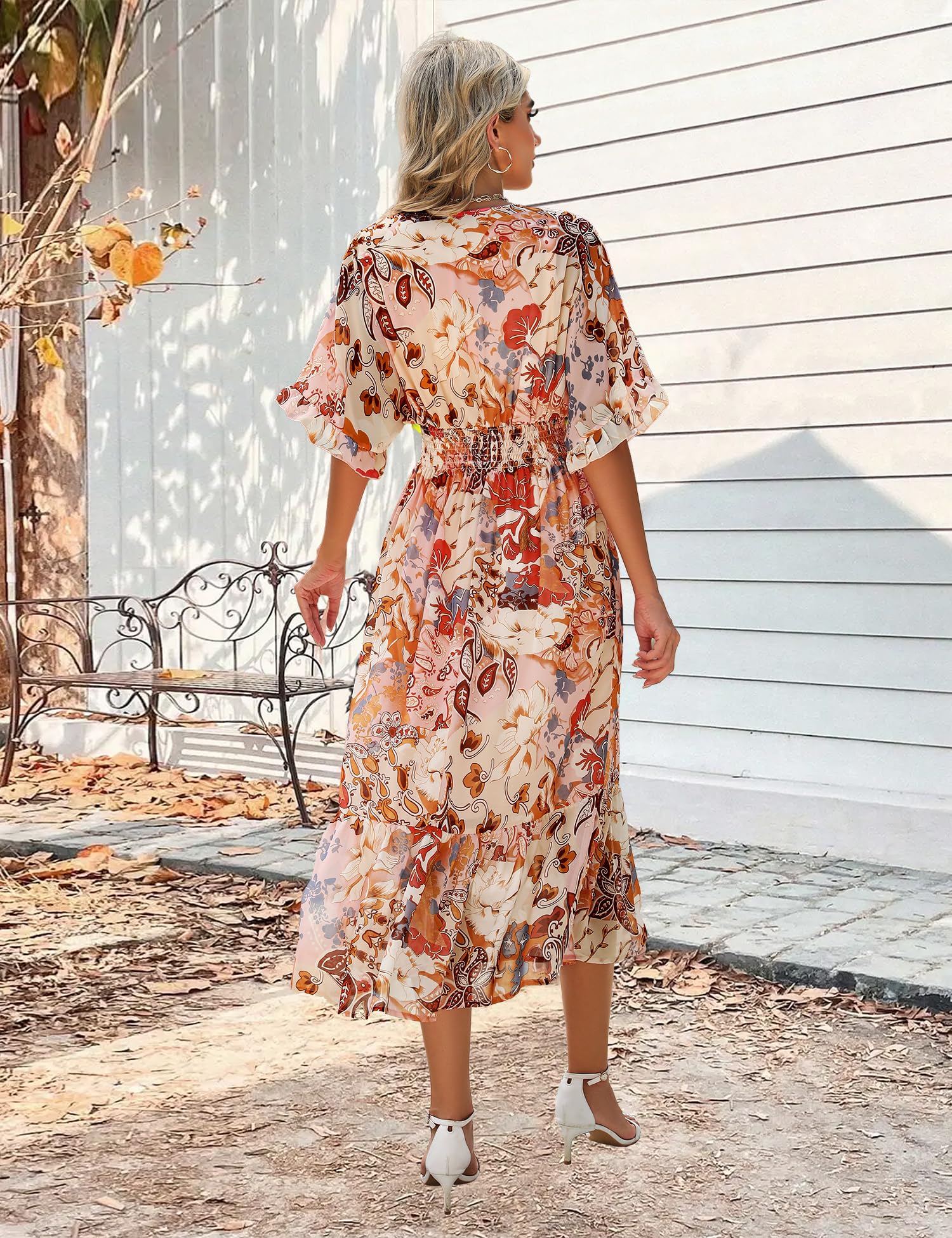 2025 Women's Floral Midi Dress - A-Line Chiffon Boho Casual Short Sleeve Beach Dress for Spring Summer | Perfect for Vacations, Date Nights & Outdoor Parties