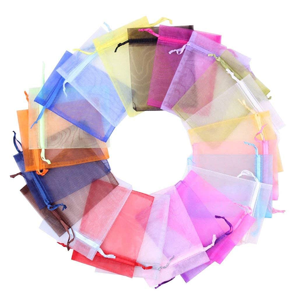 100Pc Transparent Organza Drawstring Bags - Jewelry, Candy & Gift Pouch for Party Favors, Wedding Decorations & Retail Packaging (Mixed Colors)