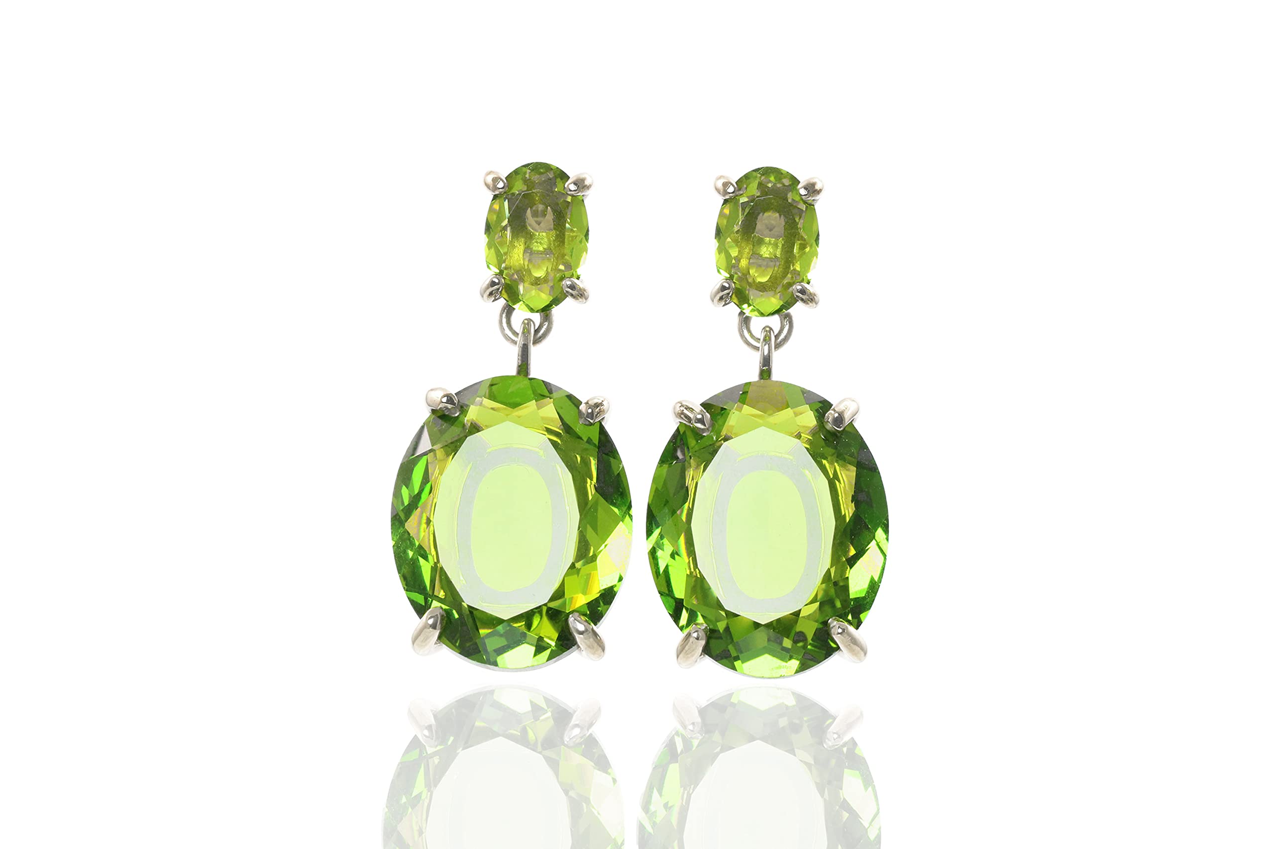 Peridot Anemone Dangle Earrings - August Birthstone Jewelry for Women, Oval Double Stone Gemstone Earrings, Sterling Silver/Gold Plated Drop Earrings - Perfect for Weddings, Parties & Gift Giving