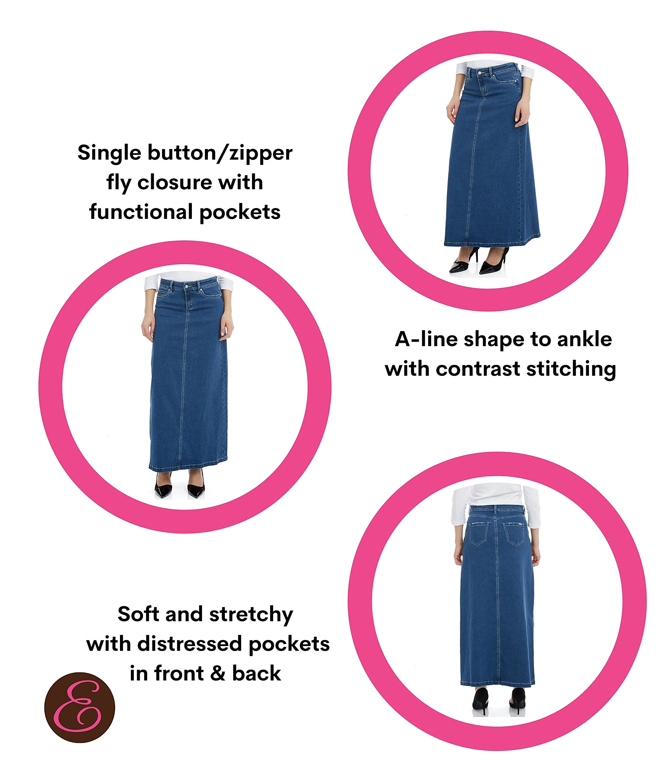 ESTEEZ Women's Stretchy Denim Maxi Skirt - Long A-Line Jean Skirt for Women | Casual & Boho Style | Perfect for Summer Outfits, Beach Vacations & Date Nights