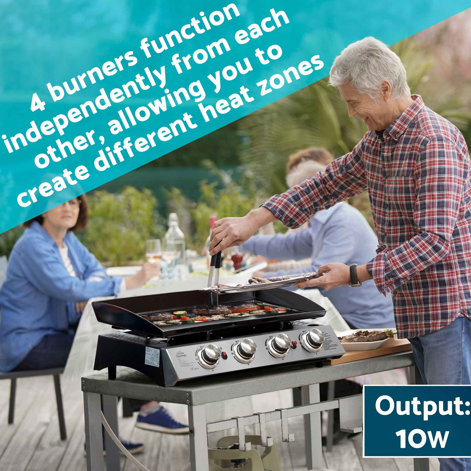 4 Burner Portable Gas Griddle 10kW BBQ Grill with Stainless Steel Surface - Perfect for Outdoor Cooking, Camping, Tailgating & Backyard Parties (Model DG23)