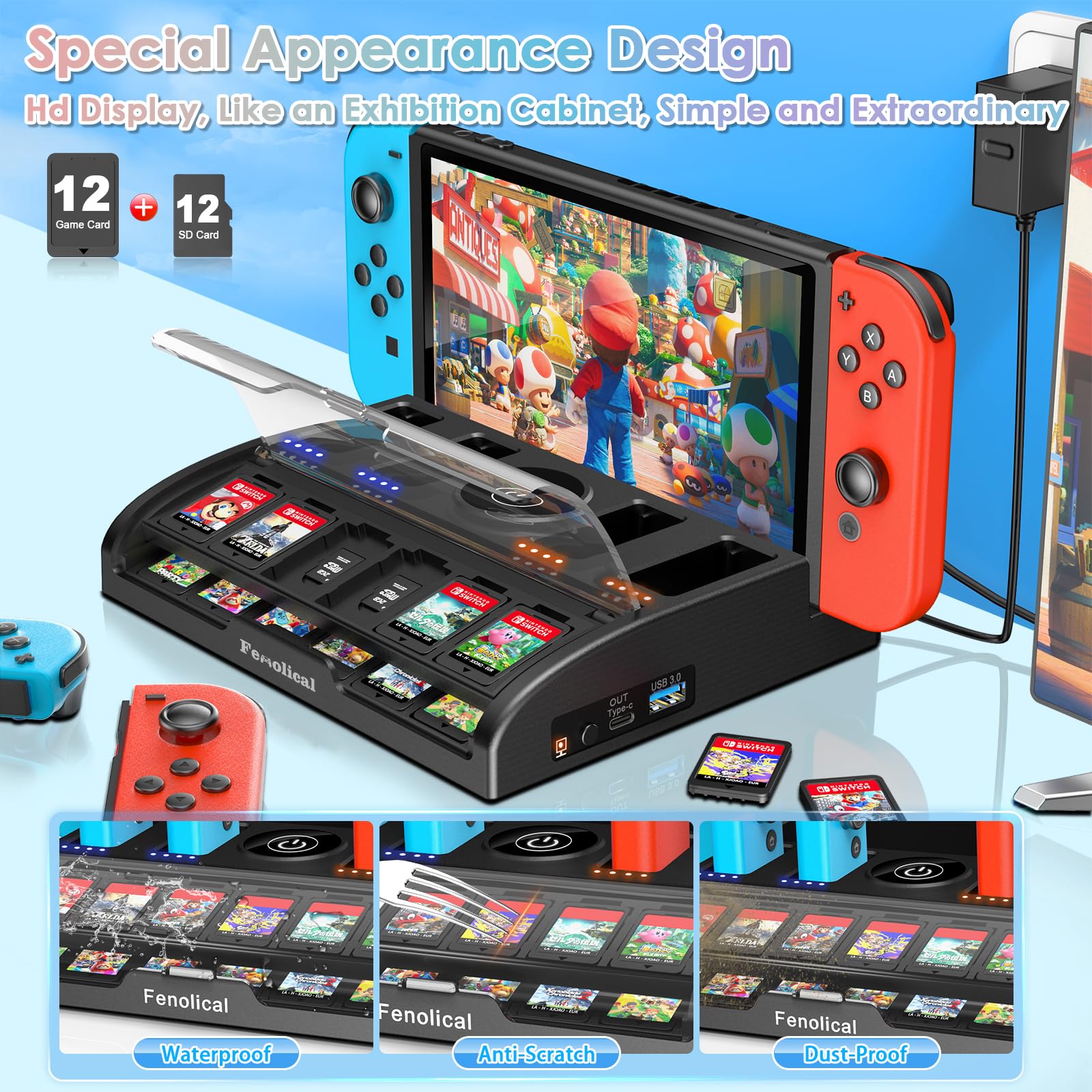 4K/1080P HDMI TV Dock Station for Nintendo Switch & Switch OLED - Portable Charging Docking Station with Joycon Controller Support & 12 Game Slots | Perfect for Gaming at Home, Travel & Parties (Black)
