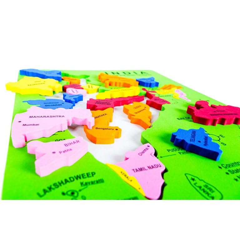 Storio EVA Foam India Map Puzzle for Kids - Educational Geography Learning Toy with Fun Fact Cards - STEM Jigsaw Puzzle for Ages 4-8 - Perfect Birthday Gift for 4-8 Year Old Boys & Girls - Great for Classroom, Homeschool & Family Game Night