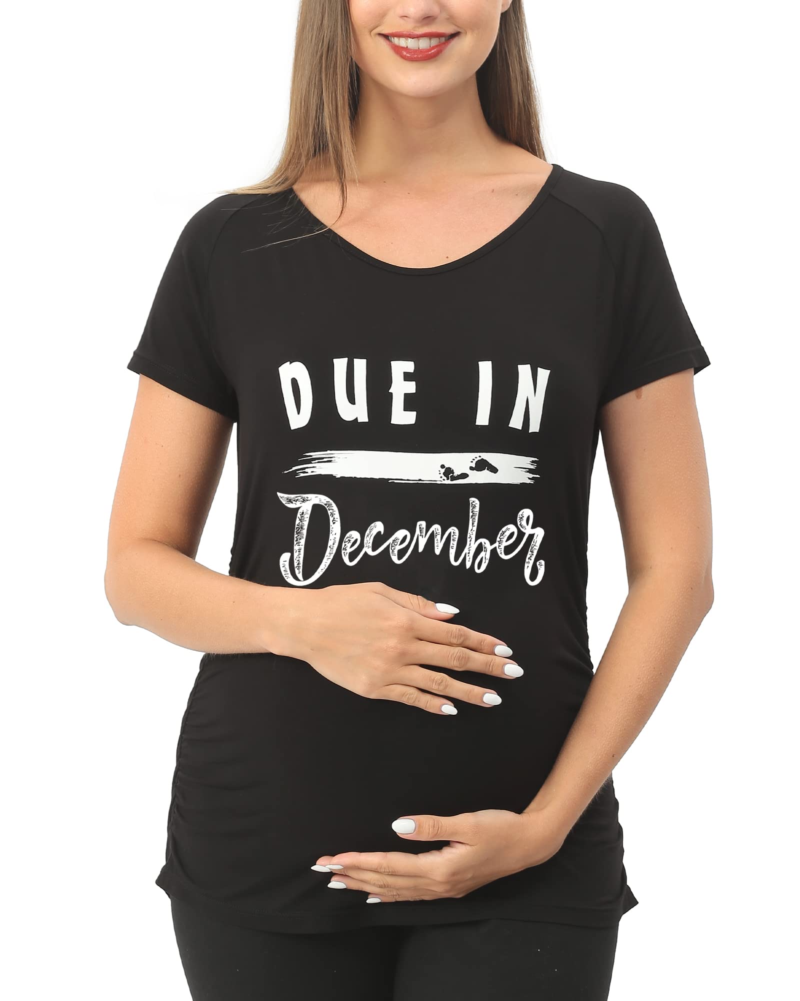 Funny Maternity Shirts for Pregnancy - SUNNYBUY Ruched Side Maternity Tee with Graphic Design | Comfortable & Stylish Pregnancy Tops for Everyday Wear & Baby Showers