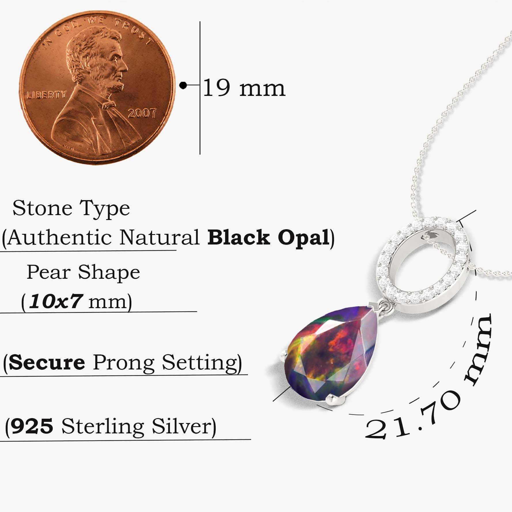 Natural Black Opal Pear Stone Drop Chain Pendant Necklace for Women - Elegant Boho Jewelry Gift for Birthday, Anniversary & Special Occasions