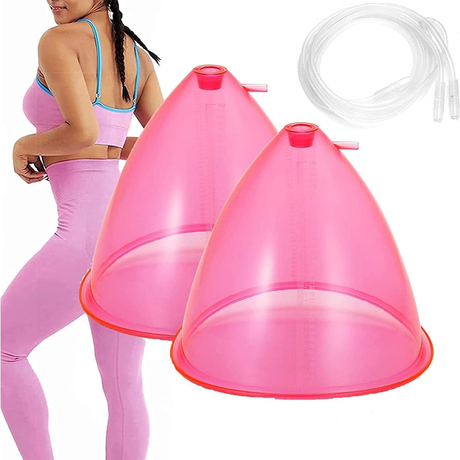 180ML Vacuum Suction Cups for Body Sculpting - 1 Pair Premium Butt Lifting & Massage Cupping Therapy Tools - Pink - Perfect for Cellulite Reduction, Muscle Relaxation & Home Spa Treatments