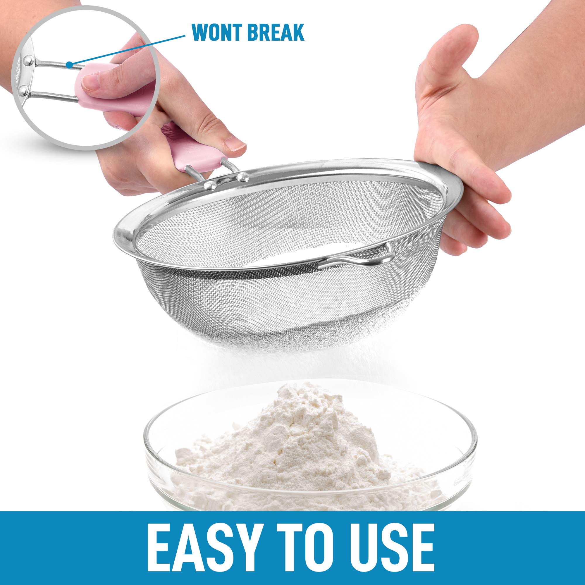 Premium Stainless Steel Strainer Set - 3 Sizes for Kitchen, Non-Slip Handles - Perfect for Baking & Cooking