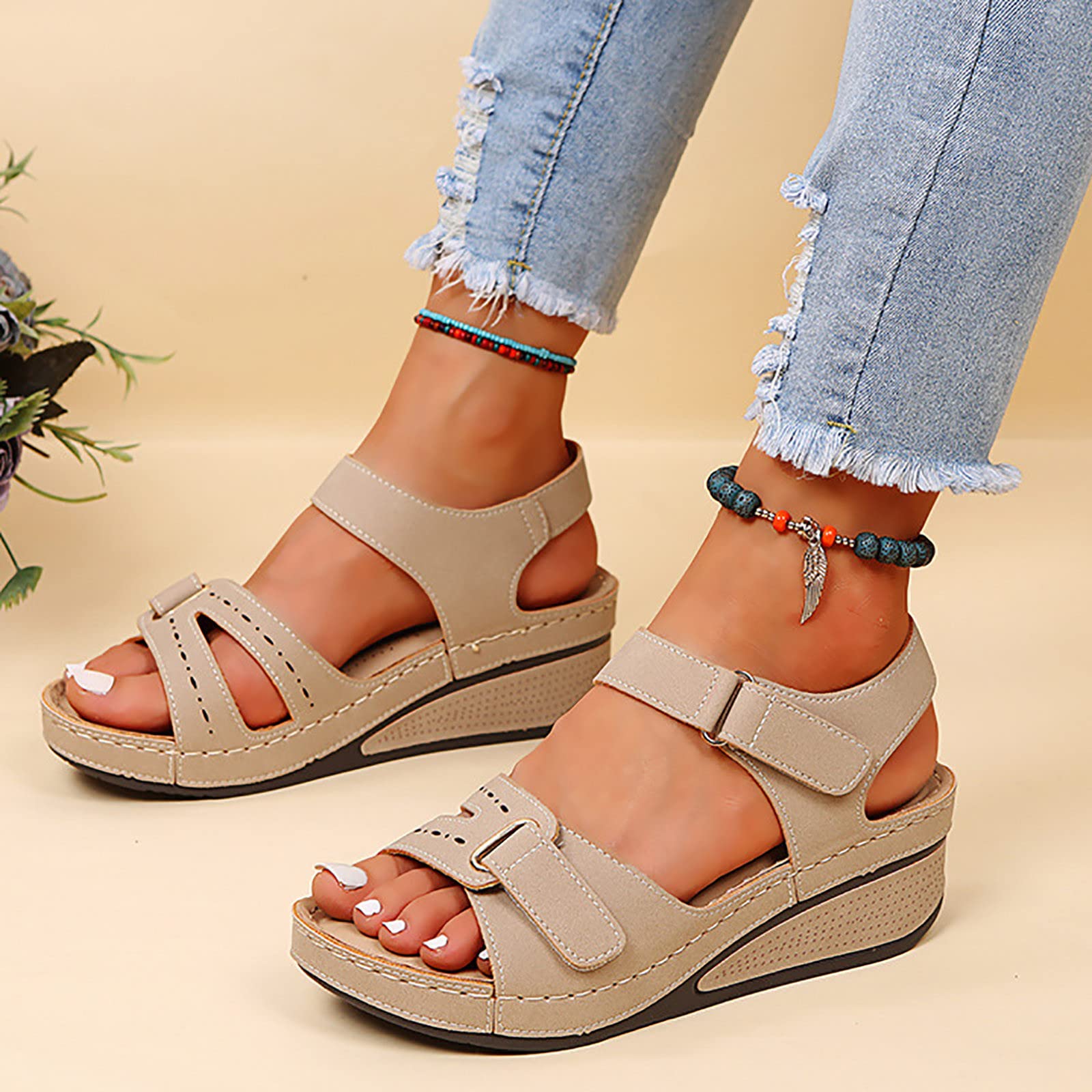 Women's Comfortable Non-Slip Wedge Sandals - Lightweight Summer Beach Slippers with Espadrille Sole for Wedding, Vacation & Casual Wear | Breathable Flat Thong Sandals for Women