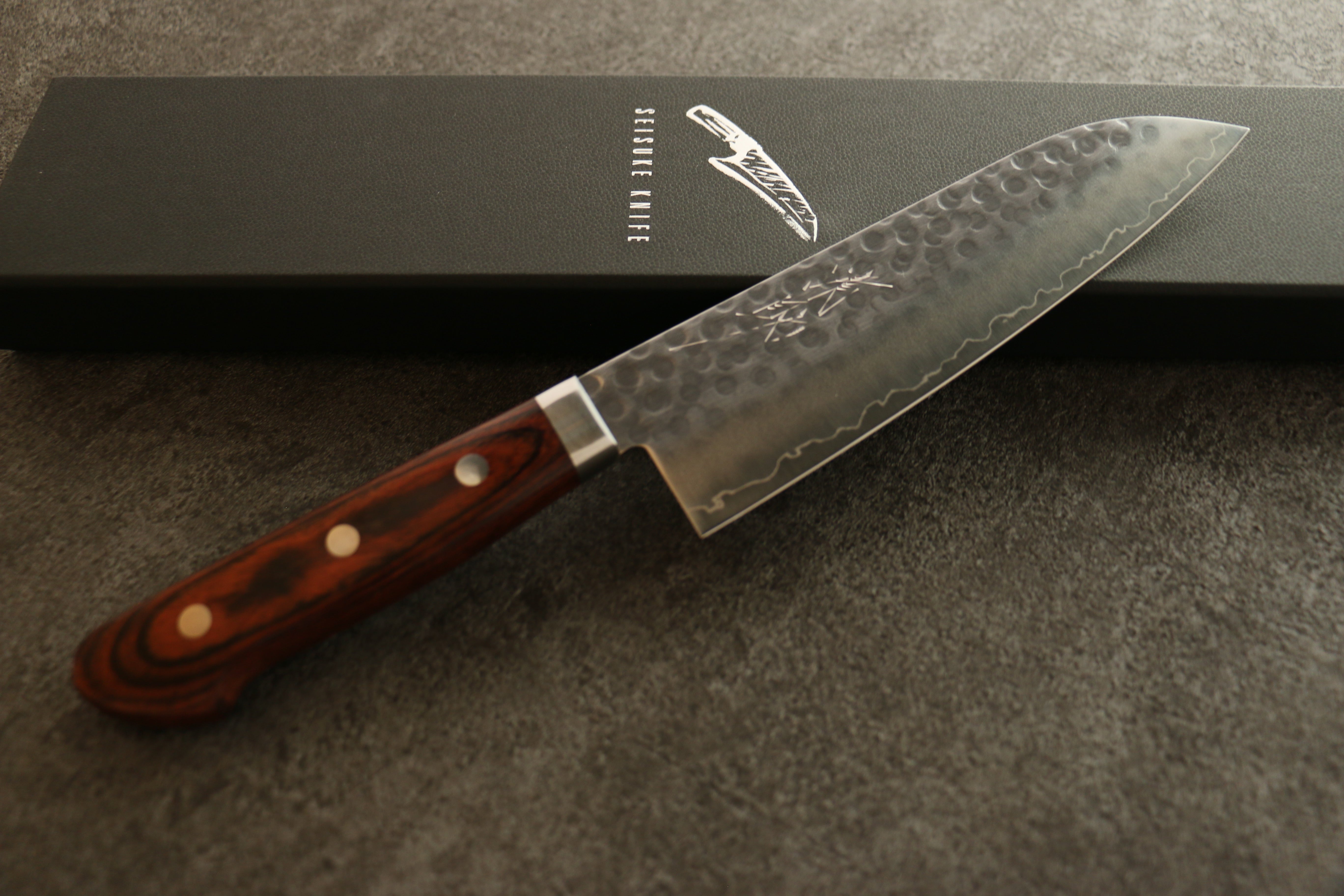 Premium Seisuke Swedish Steel Santoku Knife with Mahogany Handle & Black Towel Gift Set - Perfect for Home Chefs, Cooking Enthusiasts & Gourmet Gifts