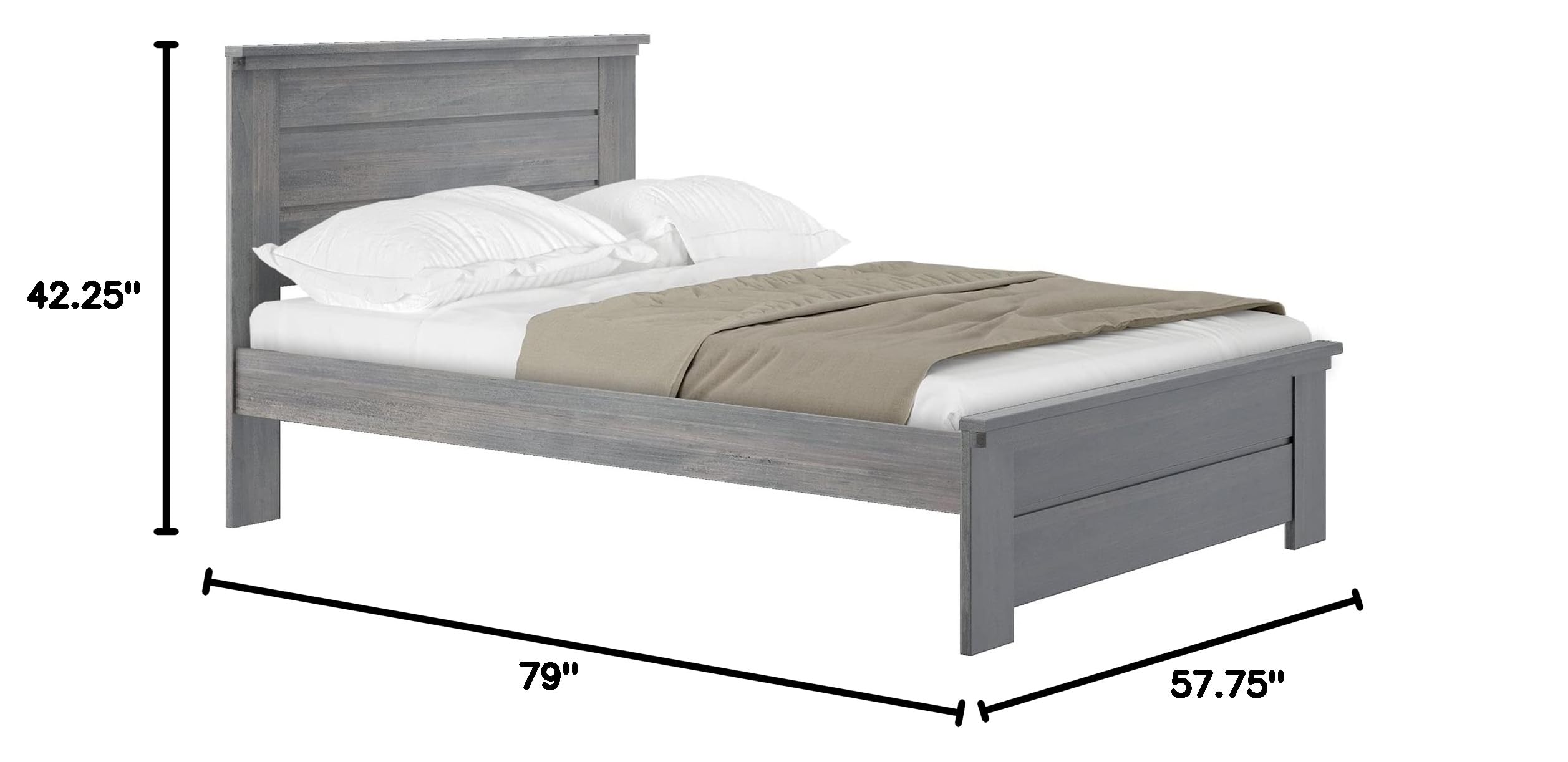 Plank+Beam Rustic Wood Full Bed Frame - Solid Wood Platform Bed with Headboard in Driftwood Finish | Perfect for Farmhouse, Cottage & Loft Style Bedrooms