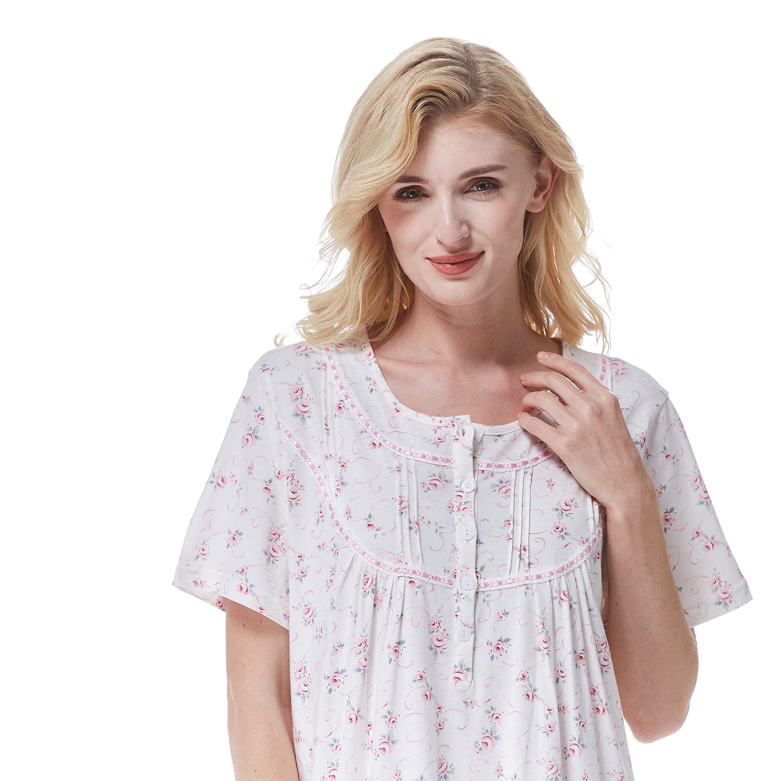 Keyocean Women's 100% Cotton Nightgown - Soft Lightweight Short Sleeve Sleepwear for Women | Comfortable Summer Pajamas for Lounge & Bedtime