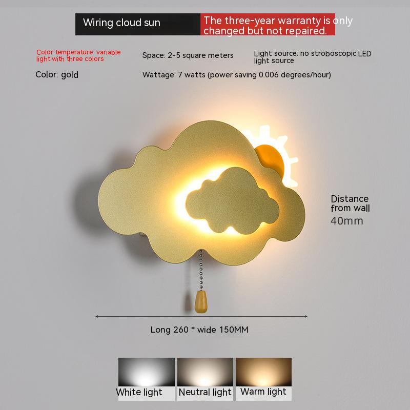 Sun Cloud Night Light Wall Lamp for Kids Room - Soft LED Nursery Lighting for Bedroom, Baby Room & Children's Play Area - Perfect for Bedtime Stories & Soothing Nighttime Comfort