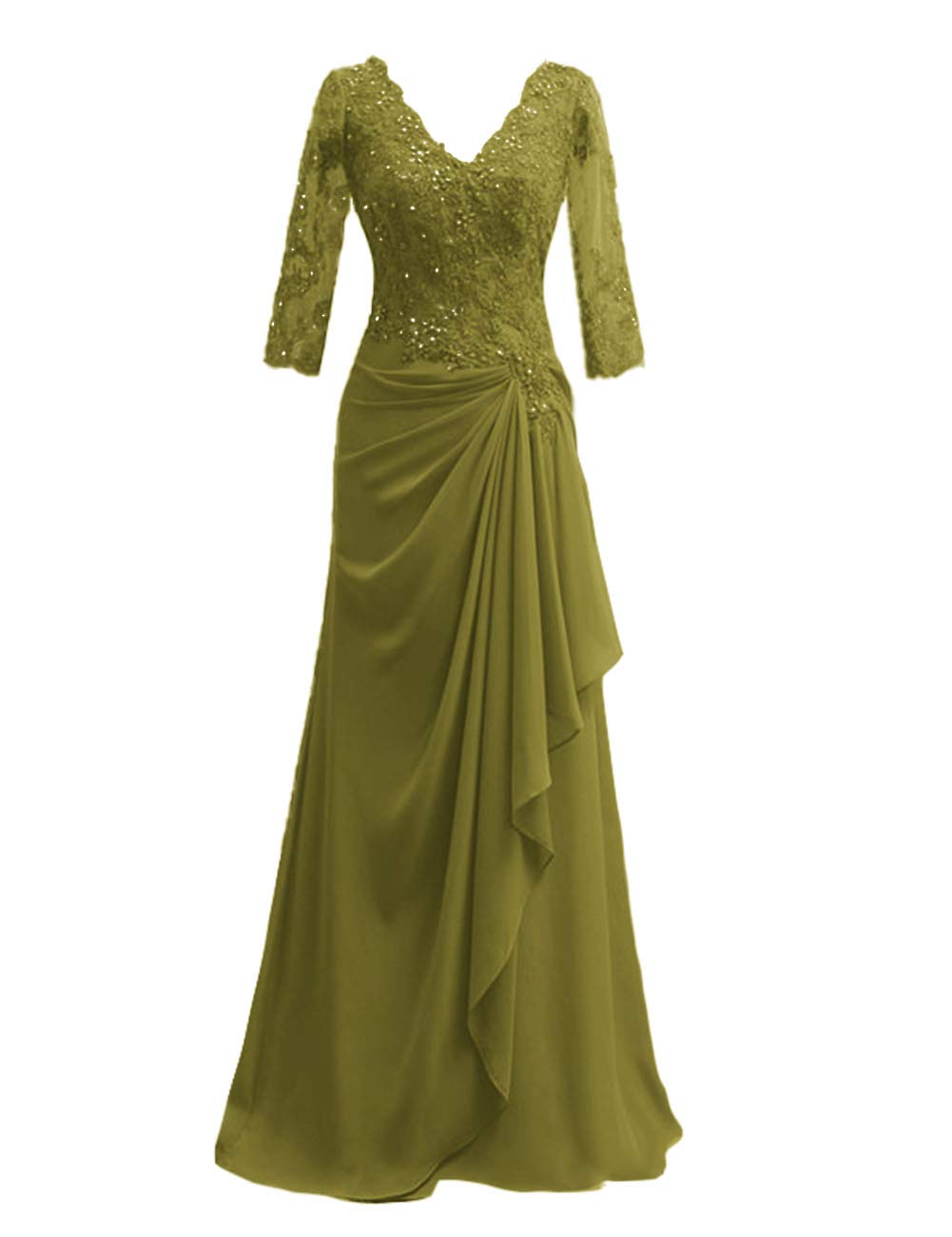 Elegant Mother of The Bride Dresses - Long Formal Evening Gown with V-Neck, Lace Applique & Beaded Details for Wedding Guest | Perfect for Weddings, Galas & Special Occasions