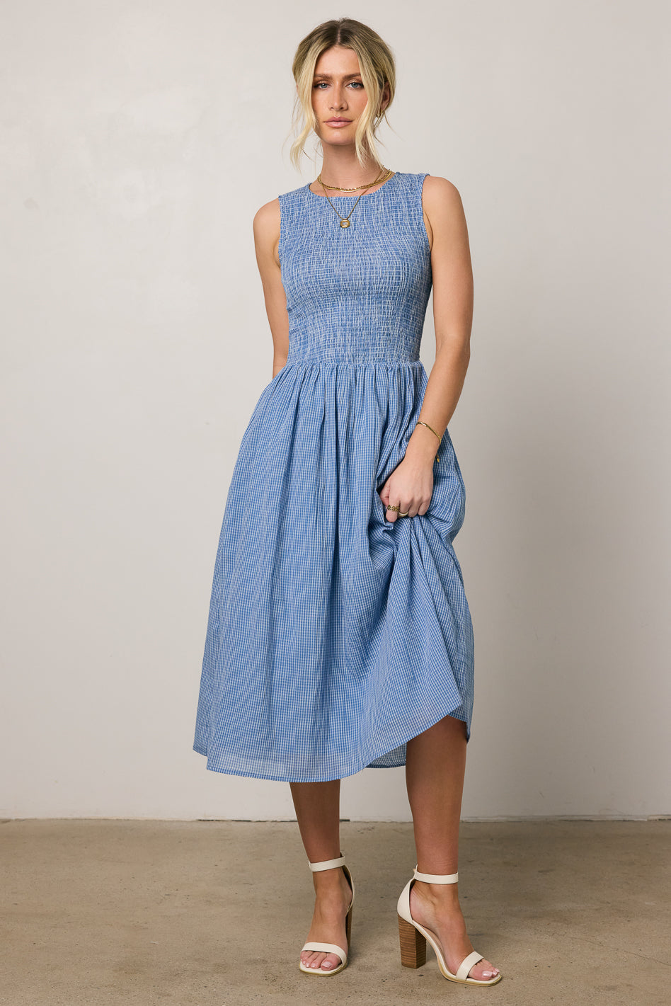 Louella Smocked Midi Dress for Women - Floral Summer Dress with Elastic Waist | Perfect for Beach Vacations, Garden Parties & Brunch Dates