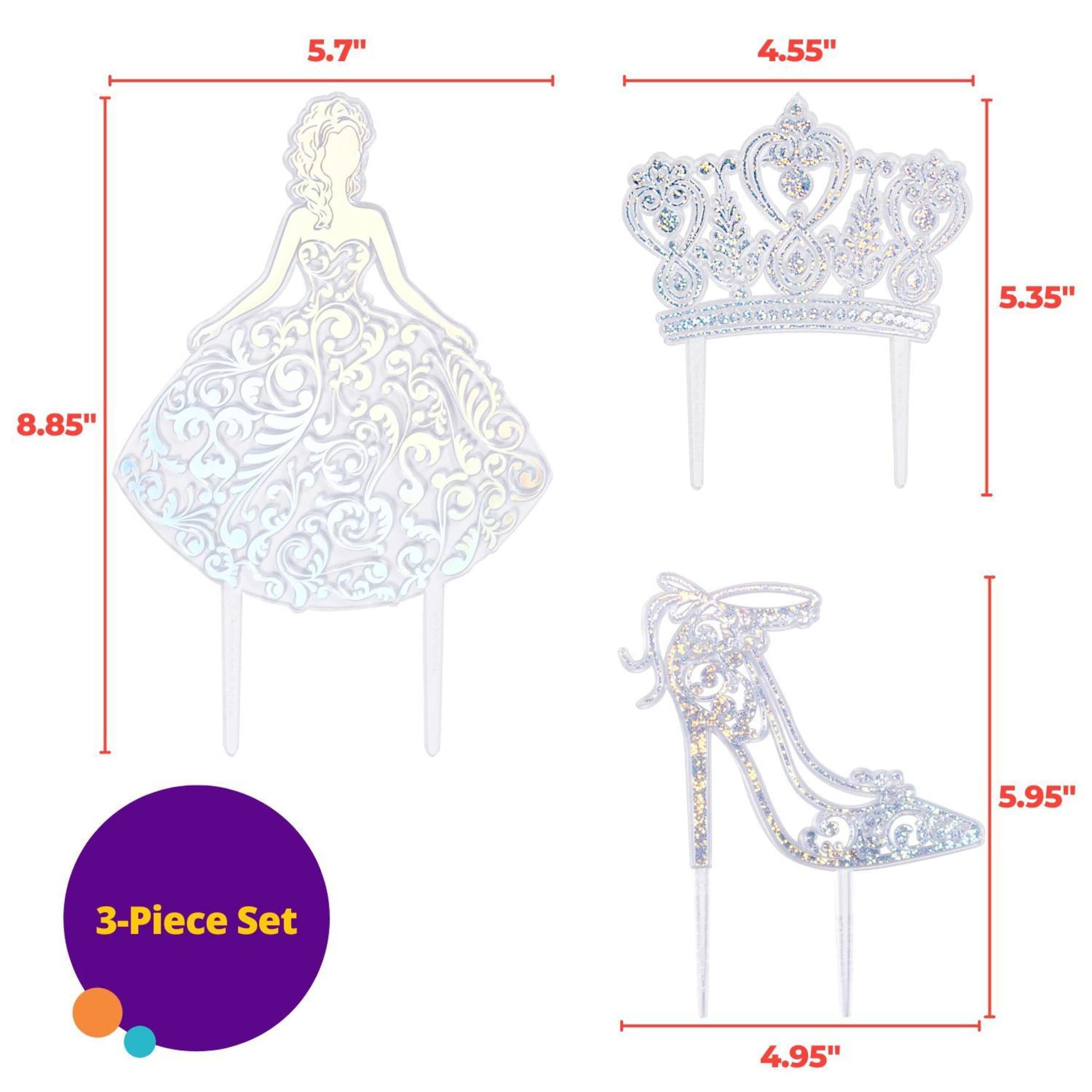 DecoPac Quinceanera Cake Topper Set - 3-Piece Glitter Silver Cake Decorations for Sweet 15 Birthday Parties & Special Celebrations