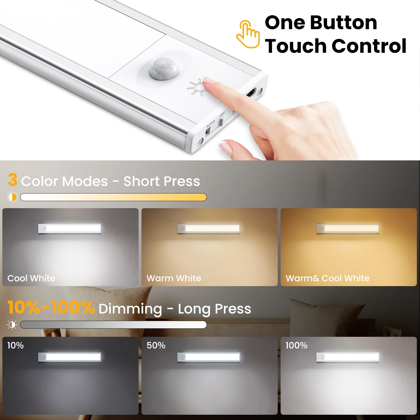 84LED Under Cabinet Kitchen Lights - 2 Pack Motion Sensor Rechargeable Magnetic Lights for Cupboard, Wardrobe, Closet (32cm) | Perfect for Kitchen, Stairway, Hallway & Dark Spaces Lighting