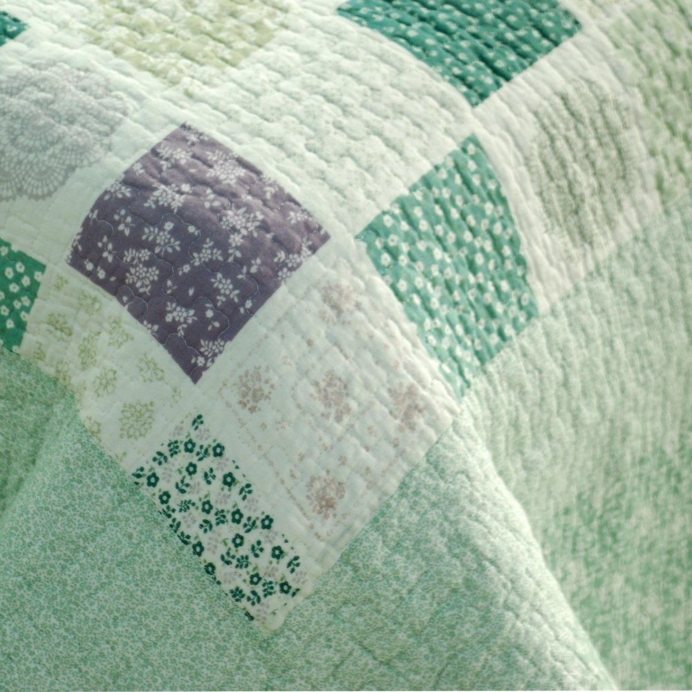 Blancho Bedding 3-Piece Cotton Quilt Set - Green Fields Vermicelli-Quilted Printed Design, Full/Queen Size | Soft & Breathable for All Seasons, Perfect for Bedroom Decor & Cozy Nights