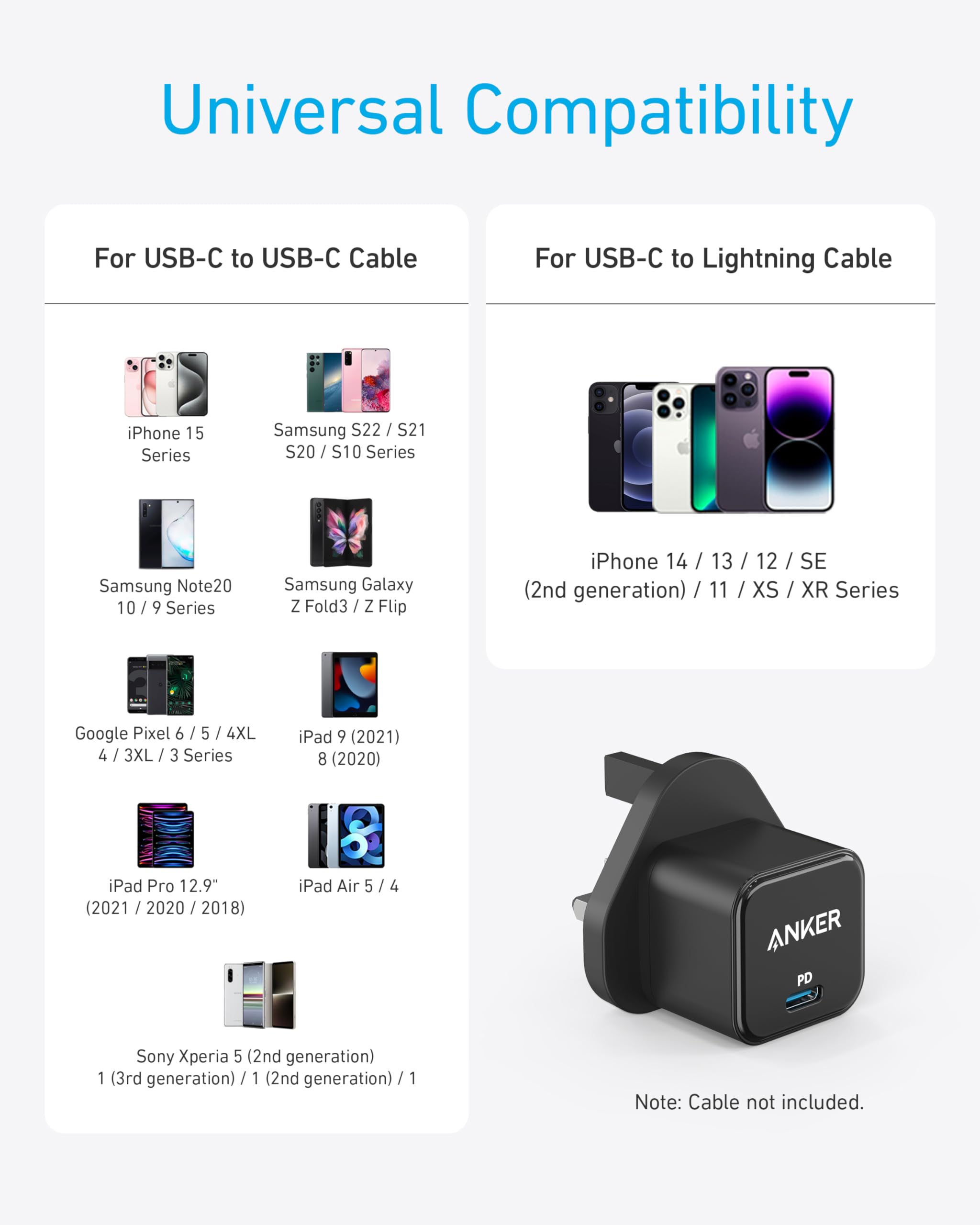 Anker 20W USB C Fast Charger - PowerPort III Cube Charger for iPhone 16/16 Plus/16 Pro/16 Pro Max, iPhone 15/14/13/12, Galaxy & iPad | Compact Travel Charger for Home, Office & Car (Cable Not Included)