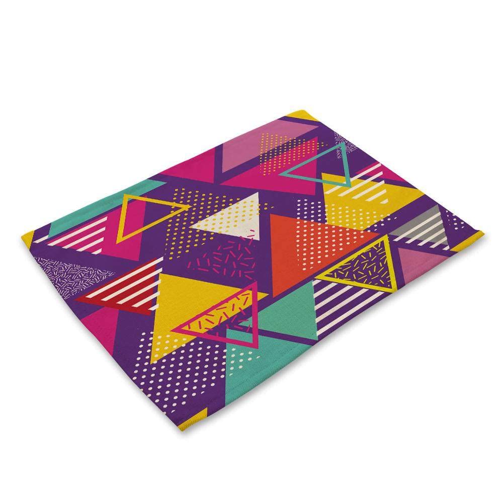 Colorful Geometric Cotton Linen Placemats for Dining Table - Heat Resistant & Reusable Kitchen Table Mats (Set of 1) - Perfect for Everyday Meals, Dinner Parties & Home Decor