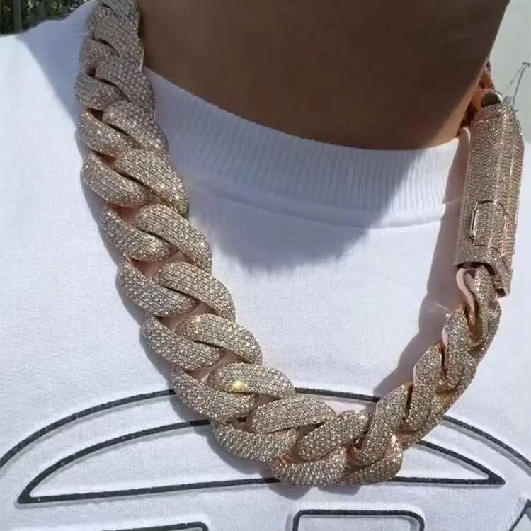 20mm Moissanite Cuban Chain Necklace for Men - 30mm Tennis Link Iced Out Jewelry - Perfect for Gifts, Parties & Everyday Wear