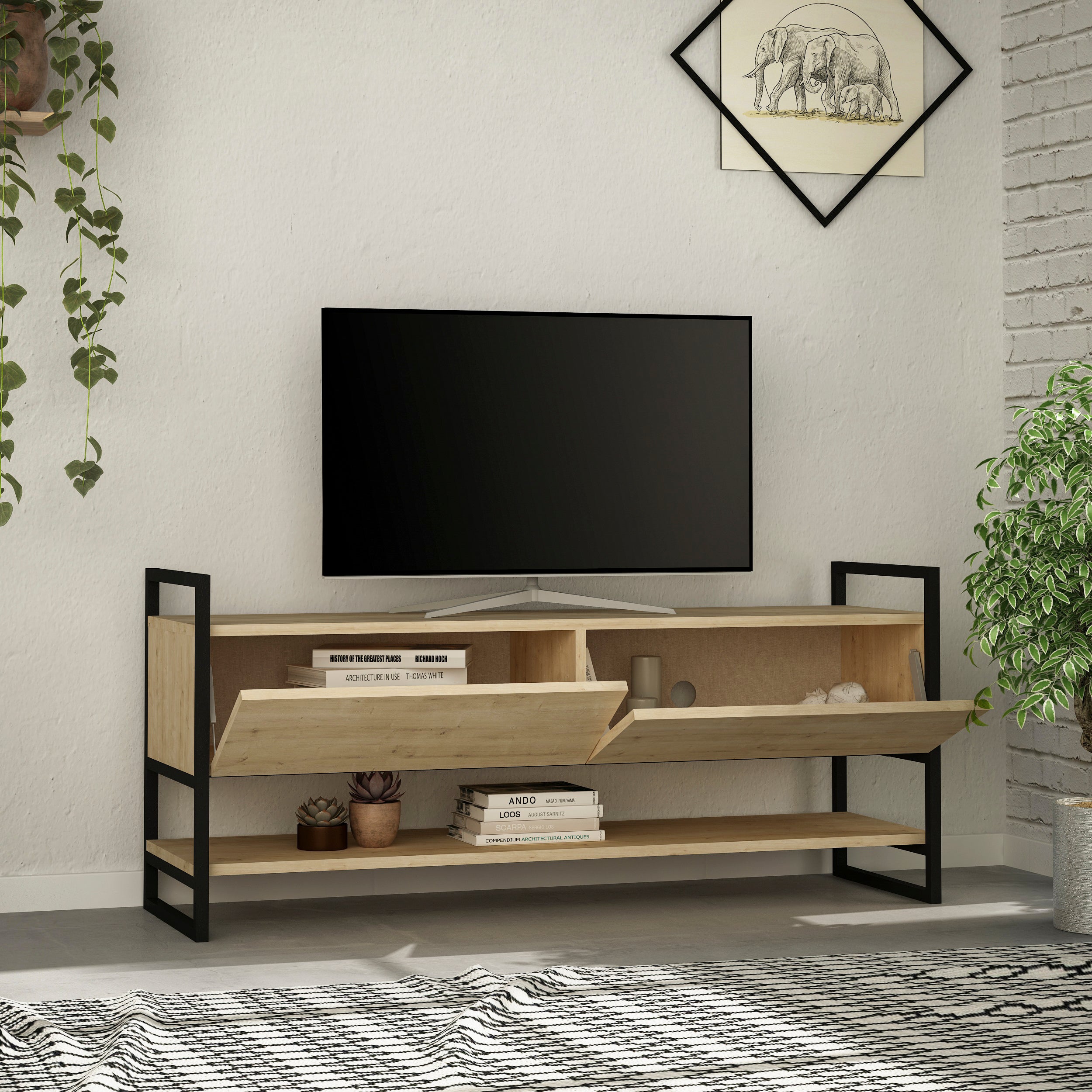 Vesper TV Stand for Living Room - Modern Entertainment Center with Storage Shelf - Perfect for Flat Screen TVs up to 65 inches - Home Theater Furniture for Bedroom & Family Room