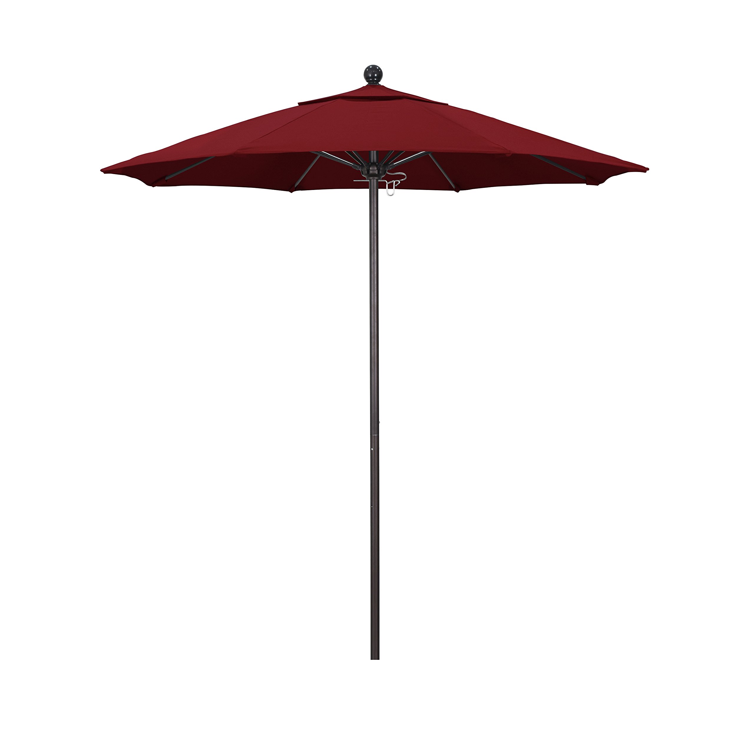 7.5' Round Patio Umbrella with Push Open Mechanism - Aluminum & Fiberglass Frame, Bronze Pole & Olefin Red Fabric - Perfect for Outdoor Dining, Poolside Lounging, and Backyard Relaxation