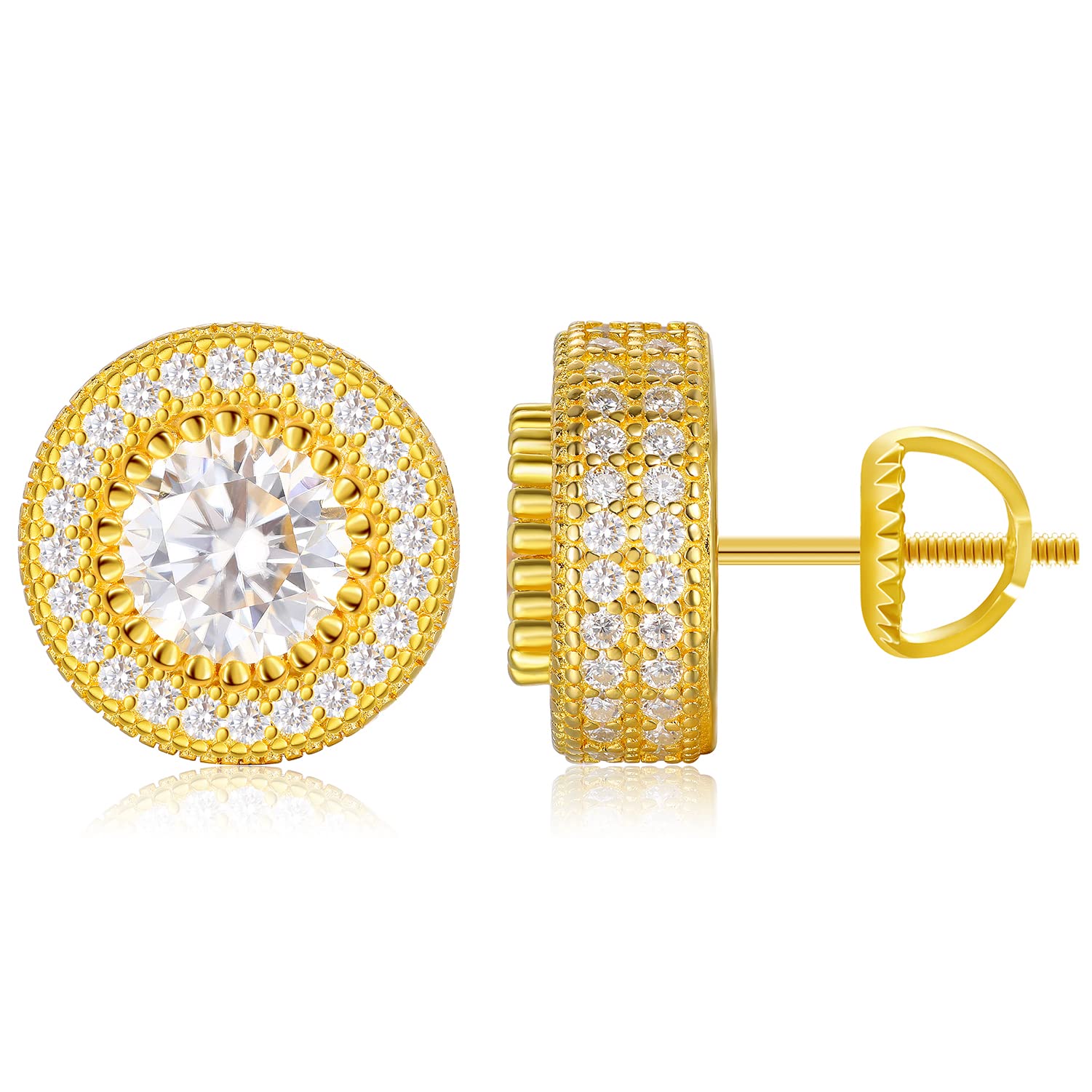 Lab-Created Moissanite Diamond Stud Earrings 0.2CT-8.0CT | 18K White/Yellow Gold Plated S925 Sterling Silver | Round Cut D Color VVS1 Clarity | Screw Back for Secure Fit | Perfect Gift for Women, Girls & Men | Ideal for Weddings, Anniversaries & Everyday Elegance