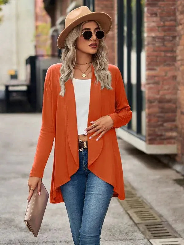 Women's Solid Color Loose Fit Cardigan Sweater - Lightweight Knit Open Front Long Sleeve Cover Up for Casual Wear, Office, and Layering