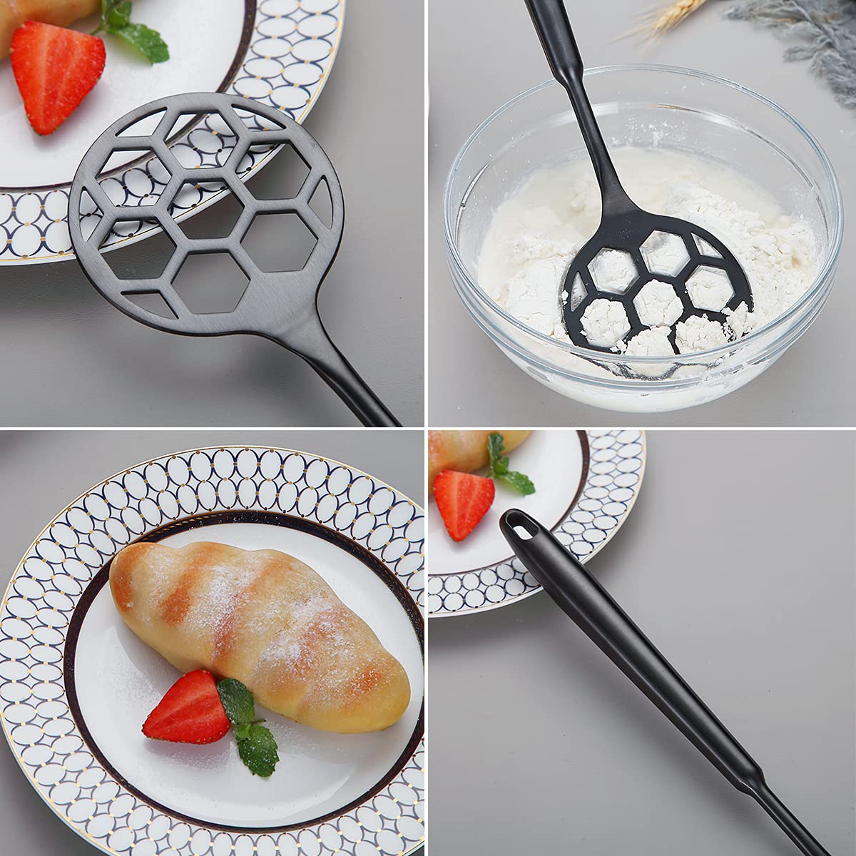 Premium Black Titanium Plated Stainless Steel Dough Whisk - Football Shape Flat Wire Whisk for Baking, Cooking & Mixing | Ergonomic Handle for Comfort & Easy Cleaning | Dishwasher Safe | Perfect for Bread, Pizza Dough & Pastry Making