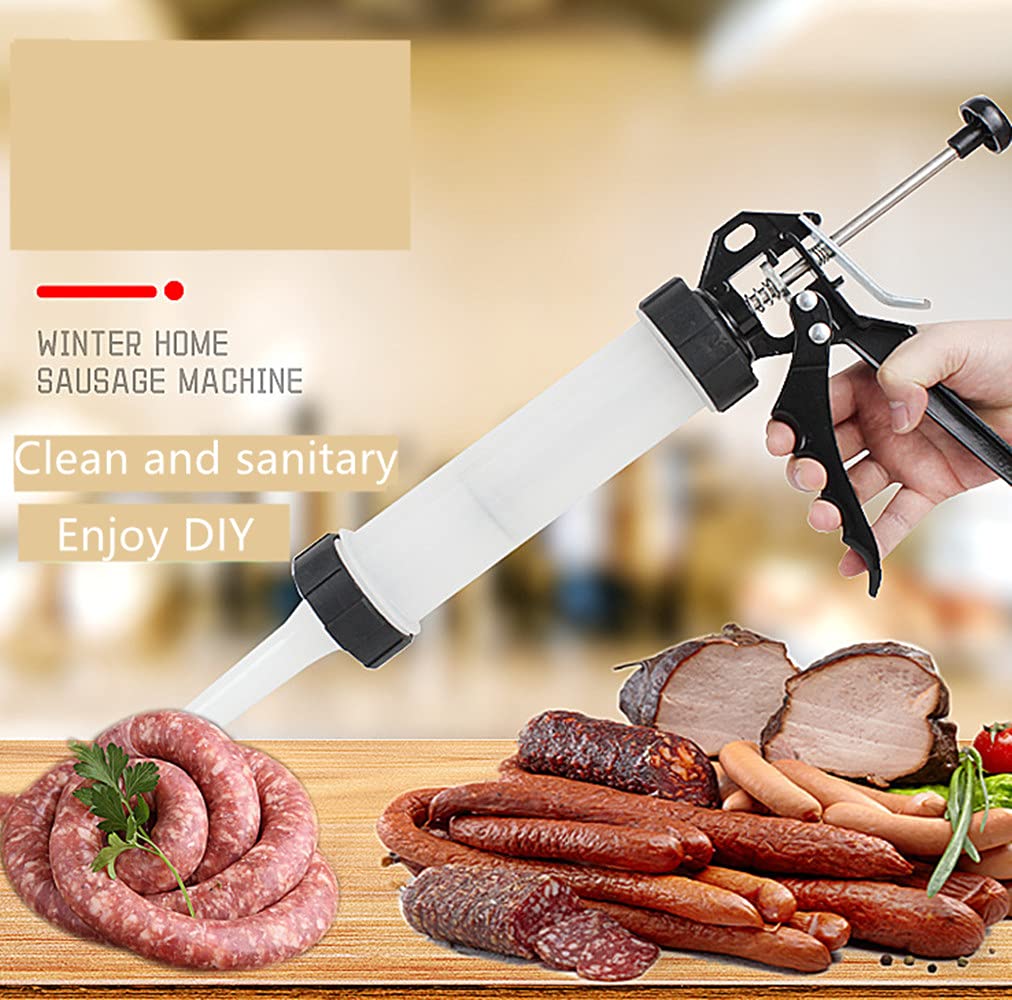 Manual Sausage Stuffer Kit - Hand Operated Meat Filler & Salami Maker with 3 Professional Nozzles (Plastic) - Perfect for Homemade Sausages, Burgers & Charcuterie | Great for Home Kitchens, BBQ Parties & Food Prep